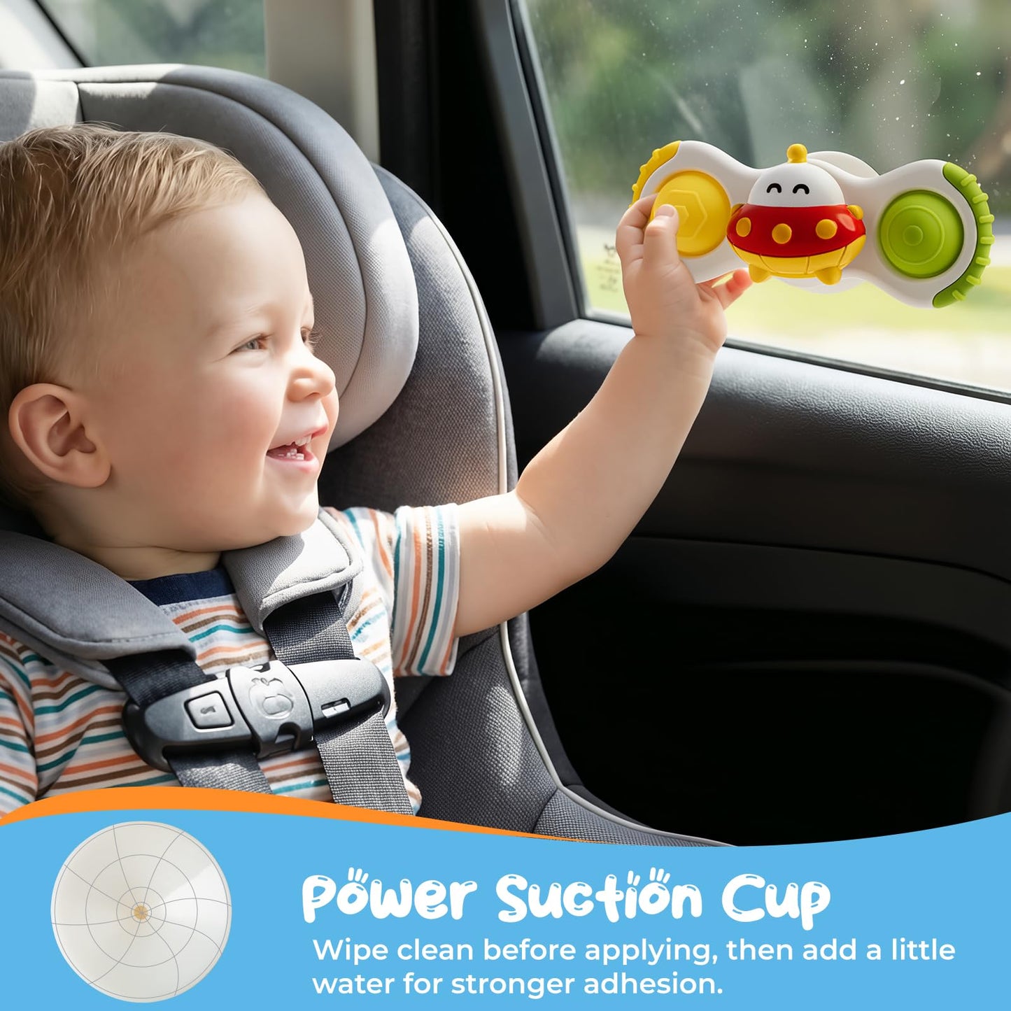 CalfQueen Baby Rocket Suction Cup Spinner Travel Toys for Kids Ages 1-3, Fidget Spinner Toys for 1 Year Old Boy Girl 12 Months, Sensory Bath Toy for Toddlers Infants Birthday Gifts