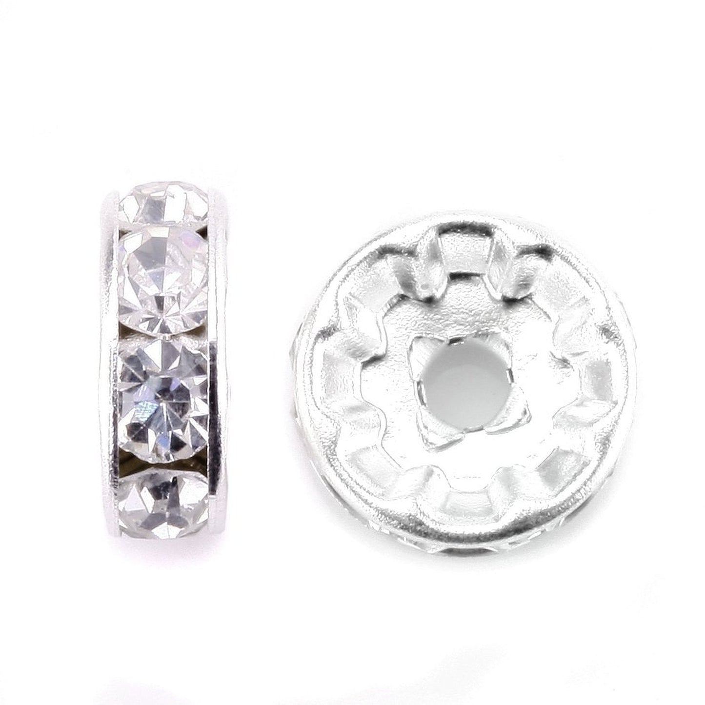 Allb 100Pcs Rondelle Spacer Beads 8mm Silver Plated Czech Crystal Rhinestone for Jewelry Making Loose Beads for Bracelets