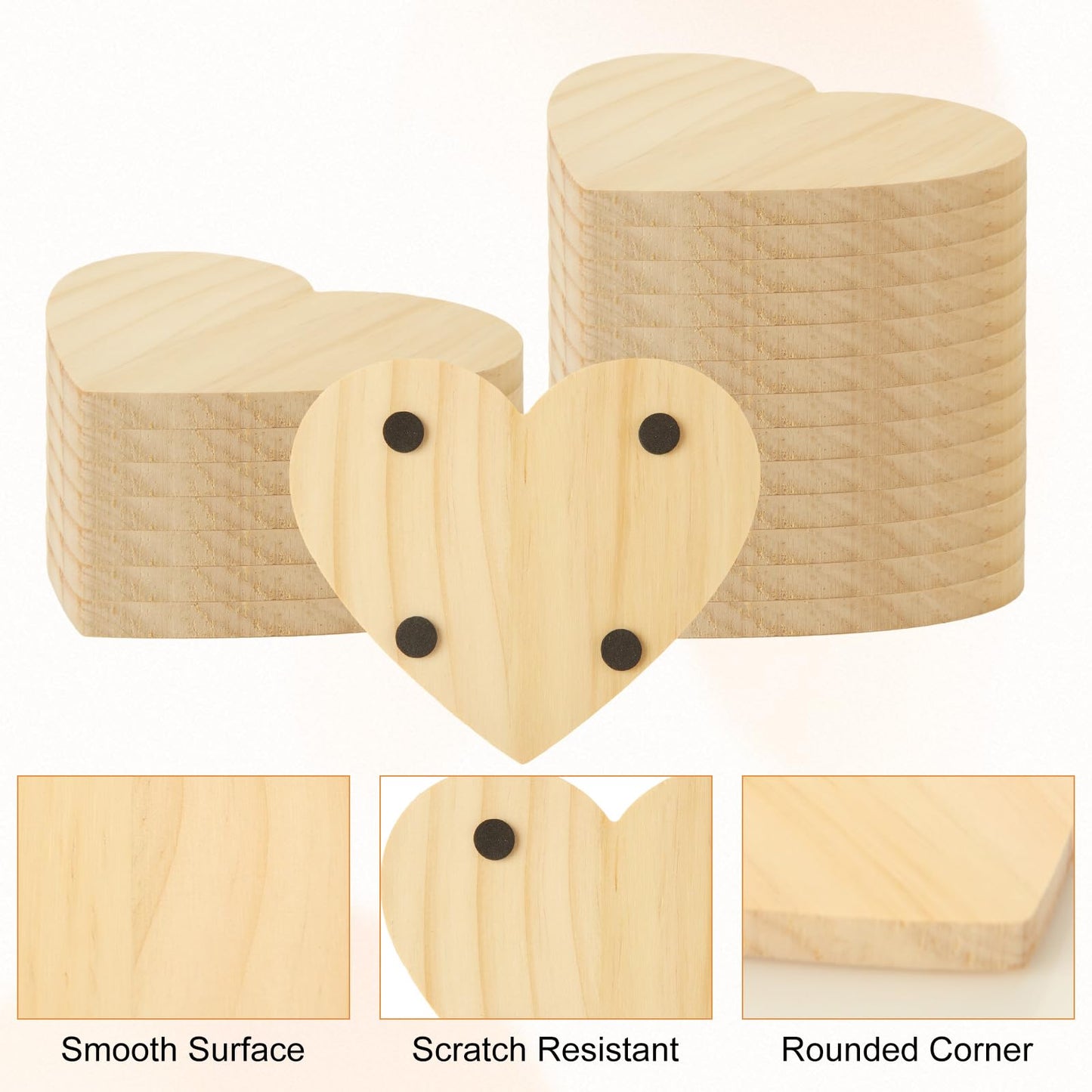 DAJAVE 50 Pack Unfinished Wood Coasters 4 Inch Heart Shape Wooden Coasters for Crafts with Non-Slip Silicon Dots, Wood Coasters Bulk for DIY Stained Painting Wood Engraving Home Decoration