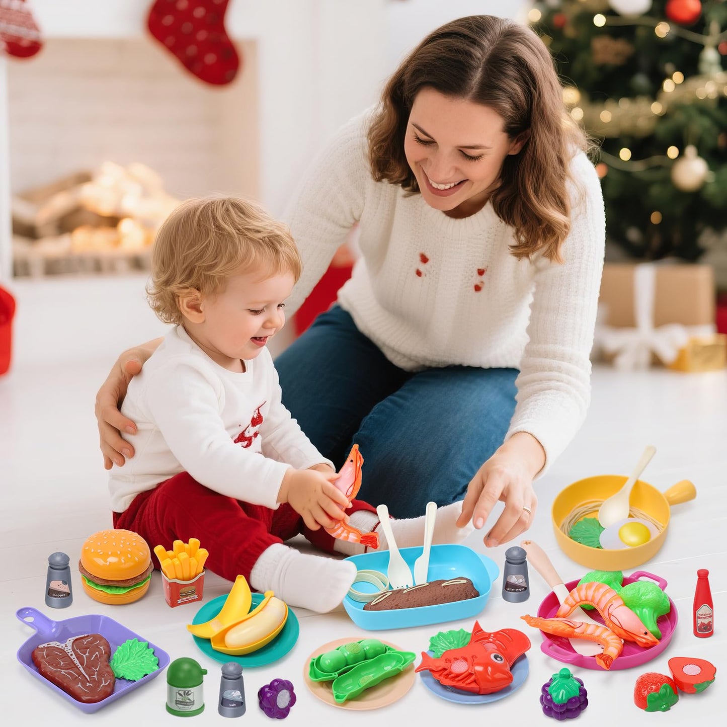 CUTE STONE Kids Play Kitchen Toy Accessories, Toddler Pretend Cooking Playset with Toys Cookware and Utensils, Toys Food for Cutting Play, Kids Cooking Set Education Learning Gift for Boys Girls