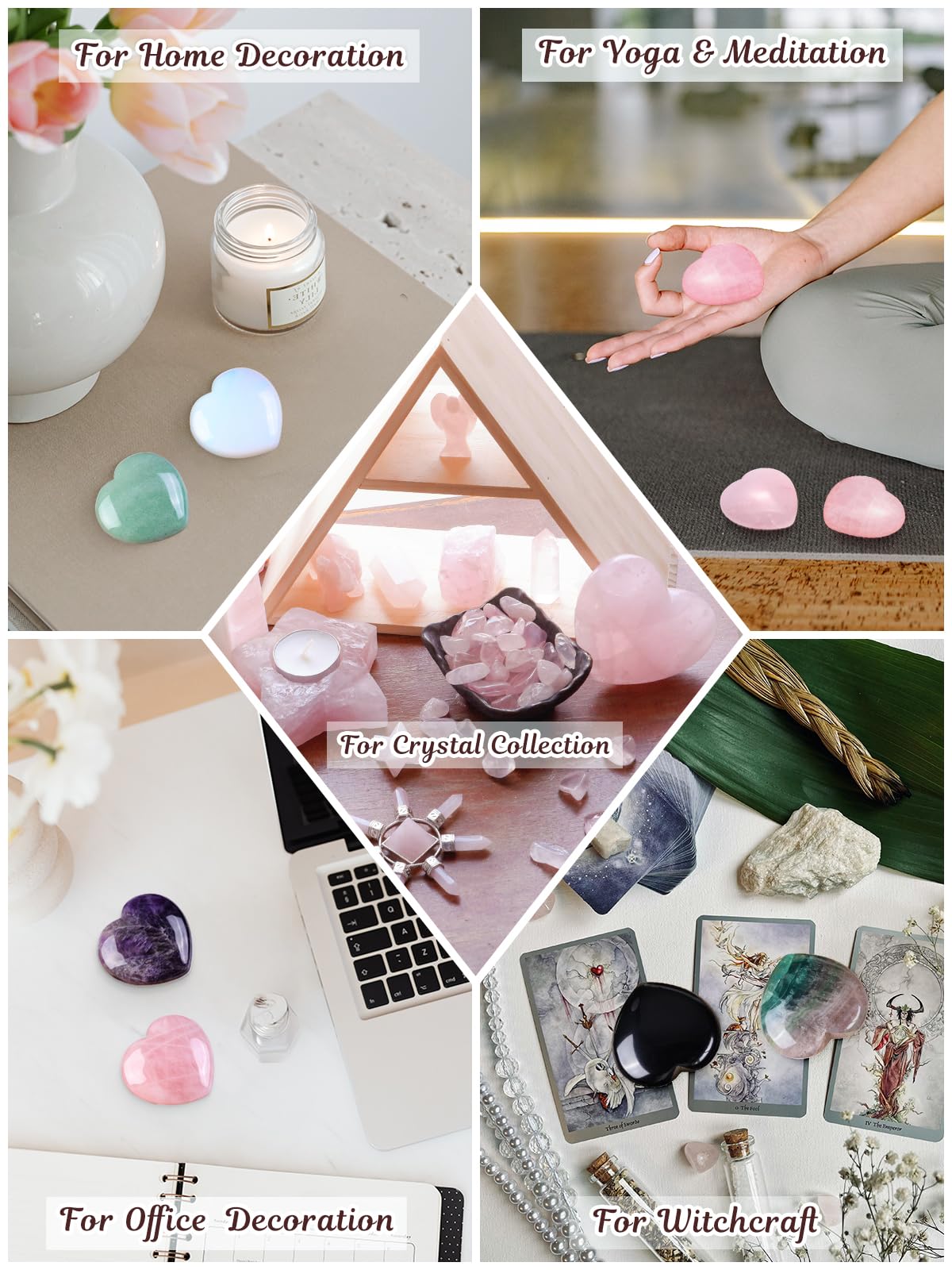 Jovivi 60mm Large Rose Quartz Crystal Heart Healing Crystals Heart Stones Polished Pocket Love Gemstones Chakra Reiki Energy Balancing Meditation Gift