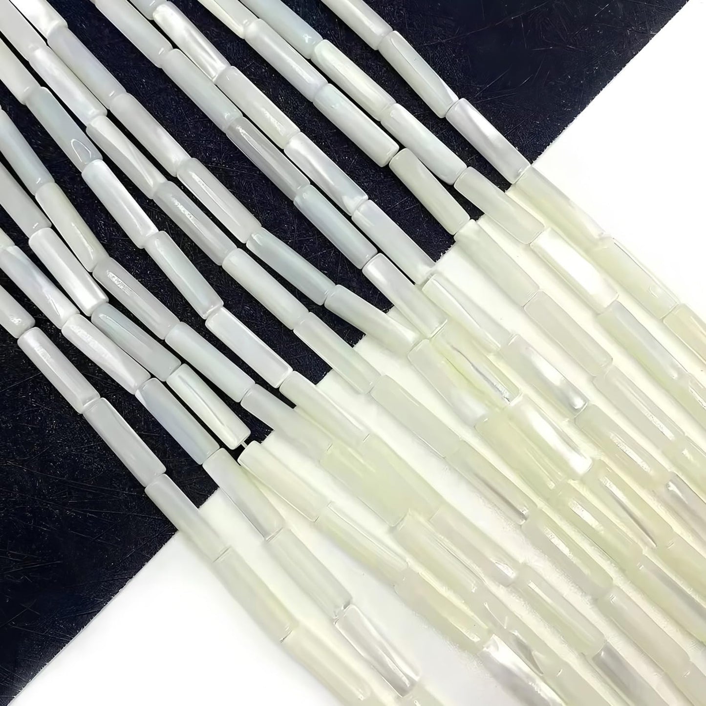 HAAMIIQII Natural Mother of Pearl Shell Tube Beads 13x4mm Column Stone Cylinder Gemstone Loose Beads for Jewelry Making Strand 15 Inch (28-29pcs)