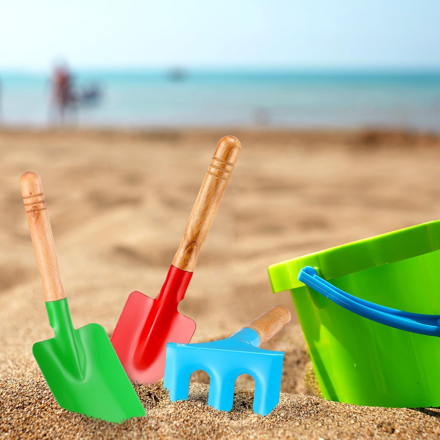 Gisafai 24 Pcs Kids Gardening Tools Set Metal Kids Garden Tools with Sturdy Wooden Handle Safe Toddler Gardening Set Shovel and Rake for Summer Beach Camping Outdoor Digging Sand Play