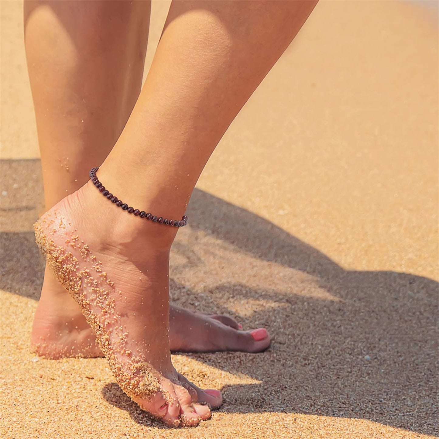 Lit Wall Garnet Anklets for Women Beach Boho Ankle Waterproof Garnet Anklet Bracelets Adjustable Beaded Ankle Bracelet Plus Size Anklets Gemstone Anklet Jewelry Gift for Her