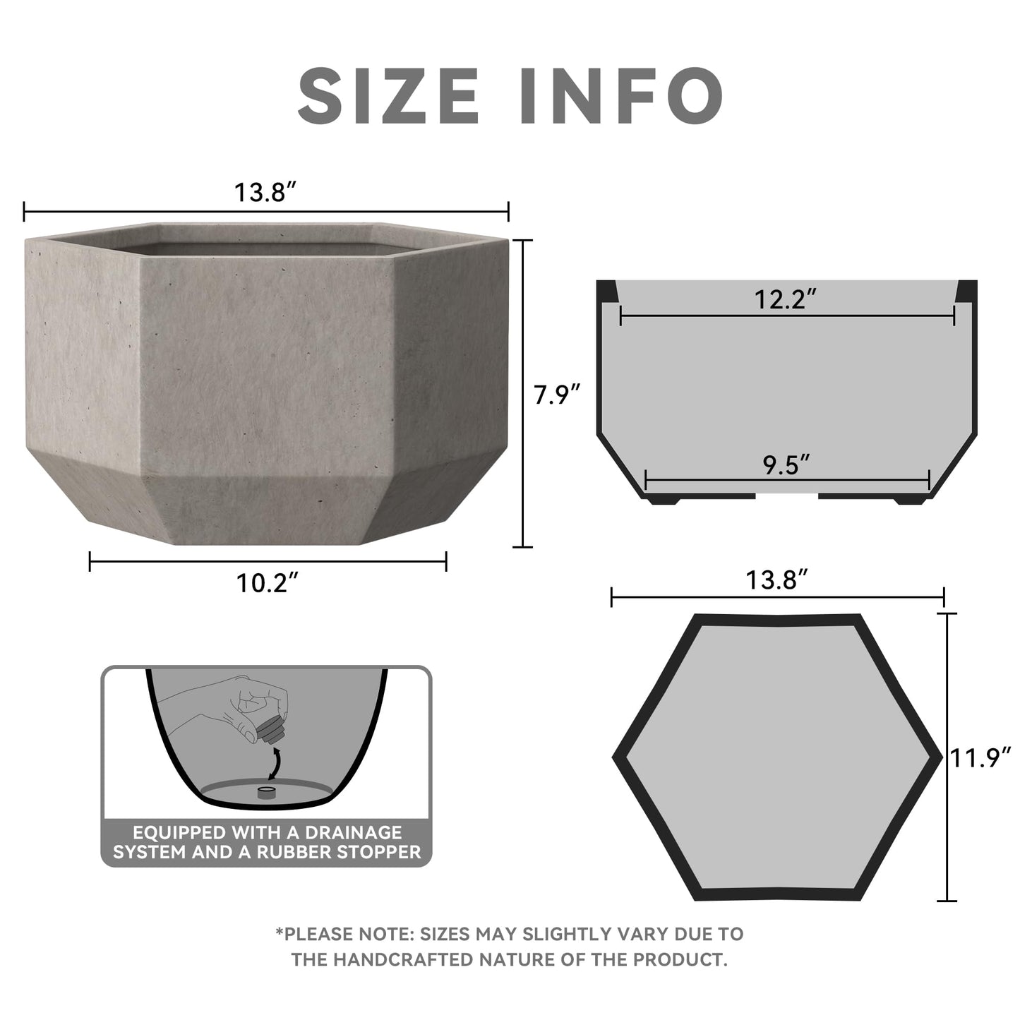 Kante Hexagon Concrete Planter, 7.9 Inch Tall Outdoor Indoor Flower Pots with Drainage Holes and Rubber Plug for Home, Patio, Garden, Weathered Concrete