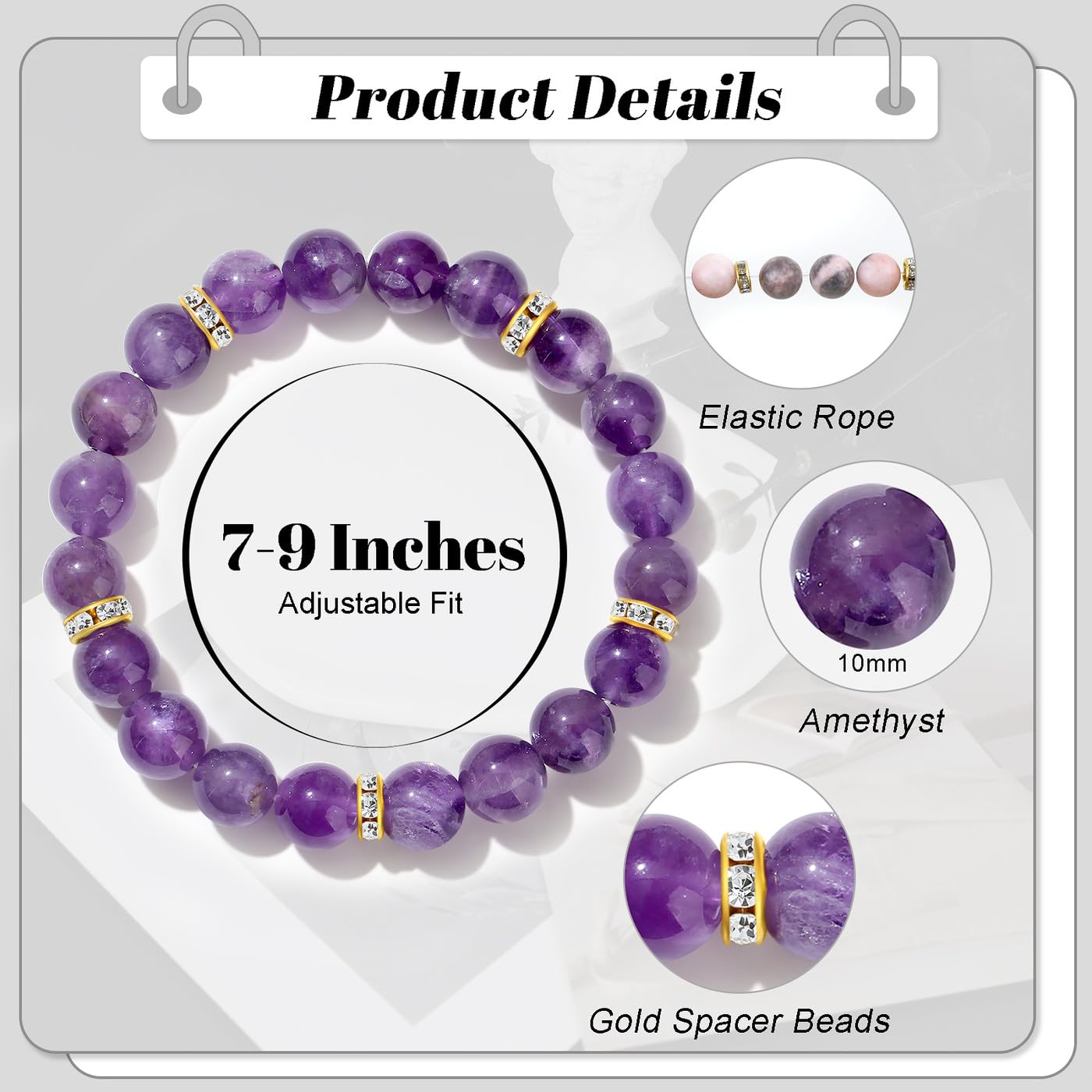 DUQGUHO Purple Bracelets for Women Anxiety Amethyst Bracelet 10mm Spiritual Calming Stretch Bracelet Stress Relief Crystal Gifts for Women