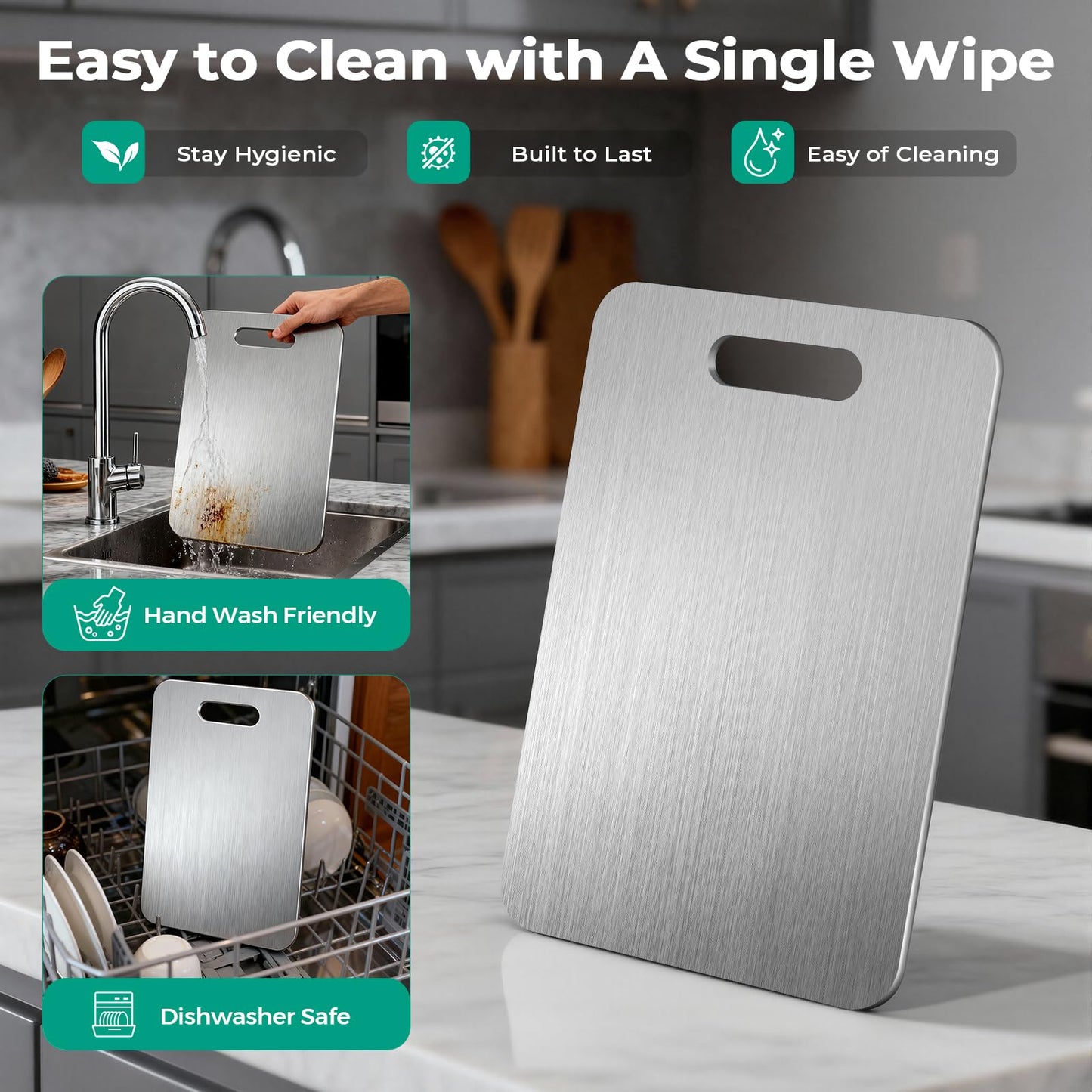 Katuchef Titanium Cutting Board - Upgraded 100% Pure Titanium Cutting Boards for Kitchen Non Toxic, Double Sided Food Grade Hygiene Non Moldy Dishwasher Safe Meat Fruit Metal Board (3PC S+L+XL)