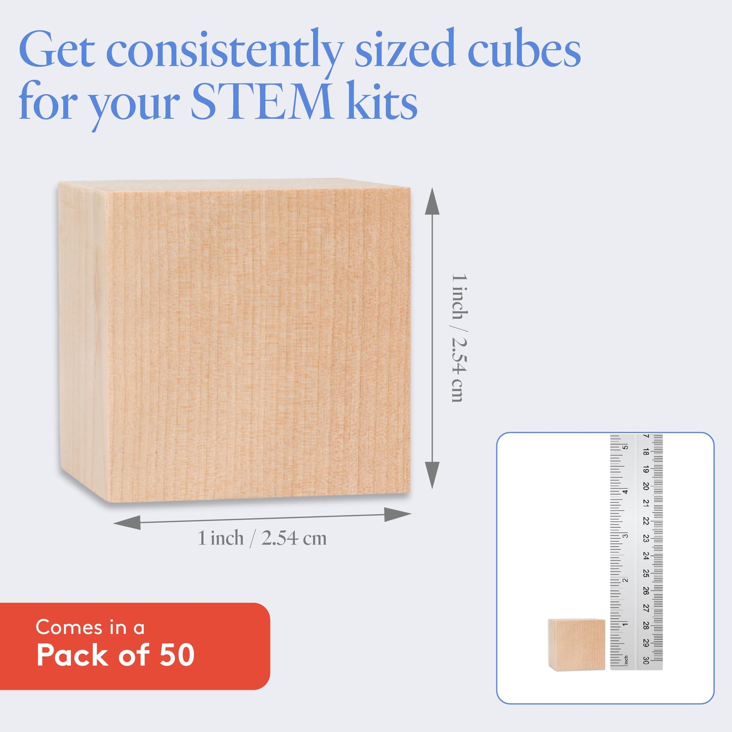 DIY Wood Cubes 1-inch, Pack of 50 Small Wooden Baby Blocks for Baby Shower, Wooden Blocks for Crafts, STEM, Building, and Blank Wood Dice, by Woodpeckers