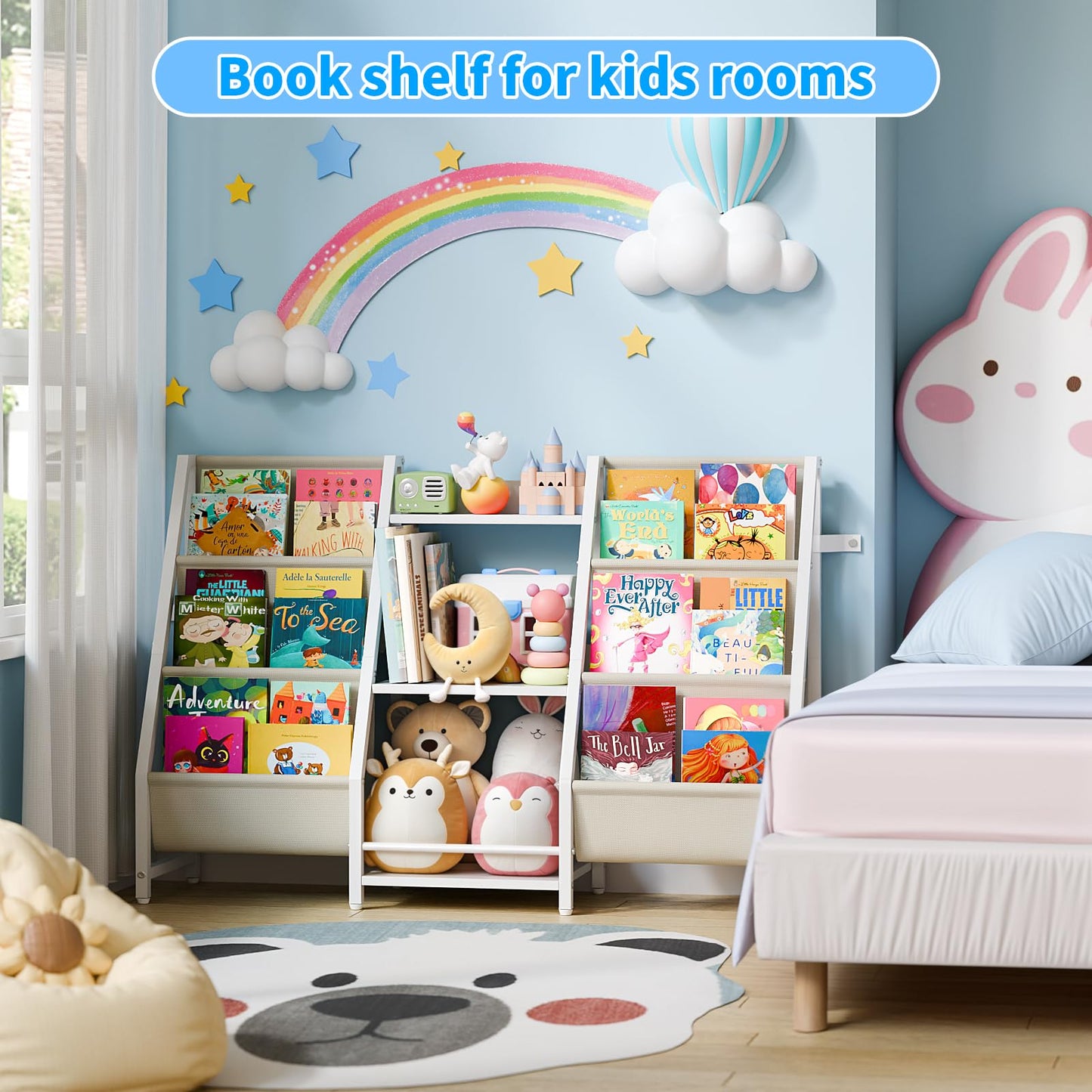 Kids Bookshelf Toy Storage Organizer - Book Shelf for Kids Rooms, 2 Sides Children Bookcase with 3 Tired Toy Storage Organizer, White Toddler Baby Bookshelf Book Shelves for Bedroom Nursery Playroom