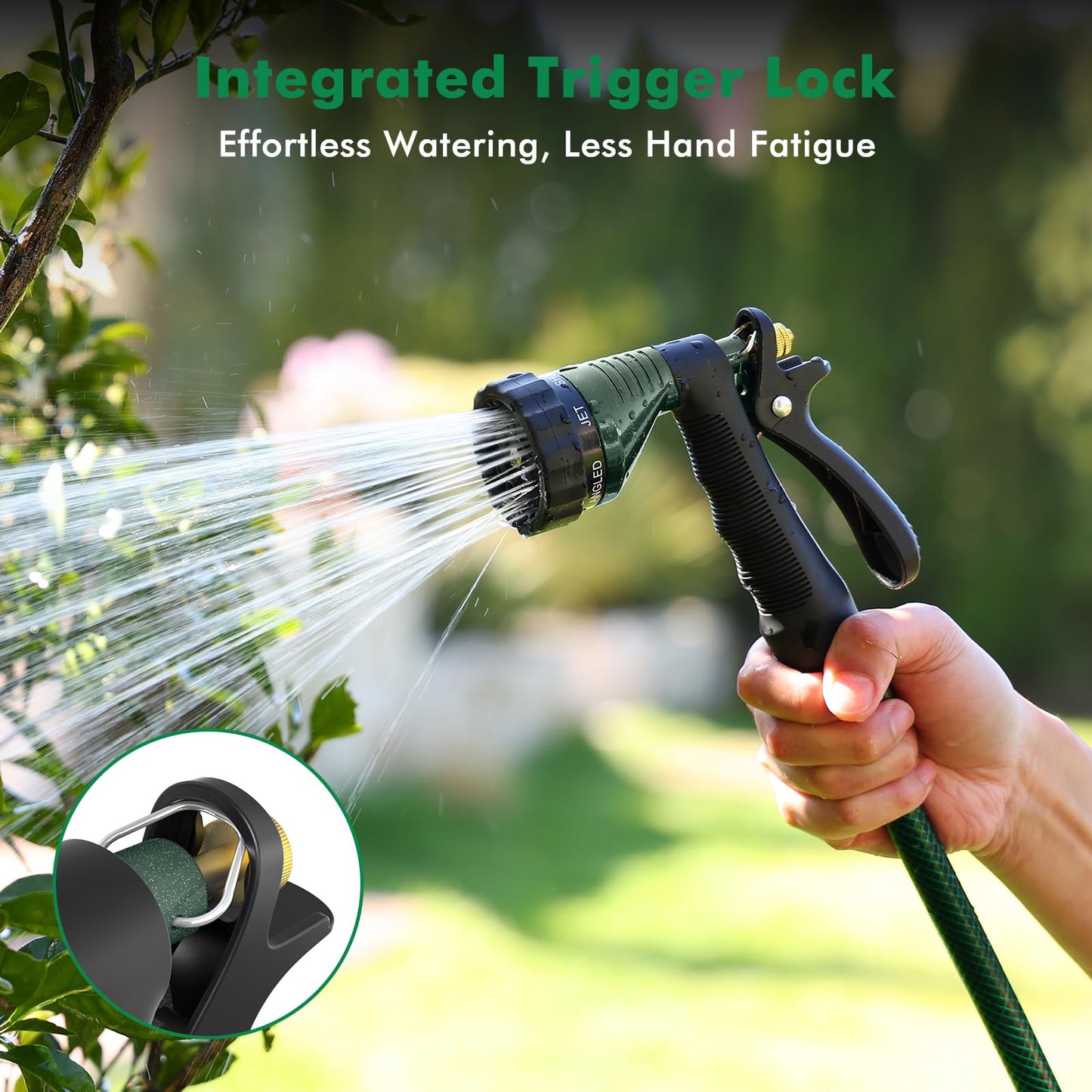 RESTMO Garden Hose Spray Nozzle, Water Hose Nozzle Heavy Duty, High Pressure Hand Sprayer with 6 Adjustable Watering Patterns, Slip Resistant for Watering Plants, Car Washing & Pet Showering, Green