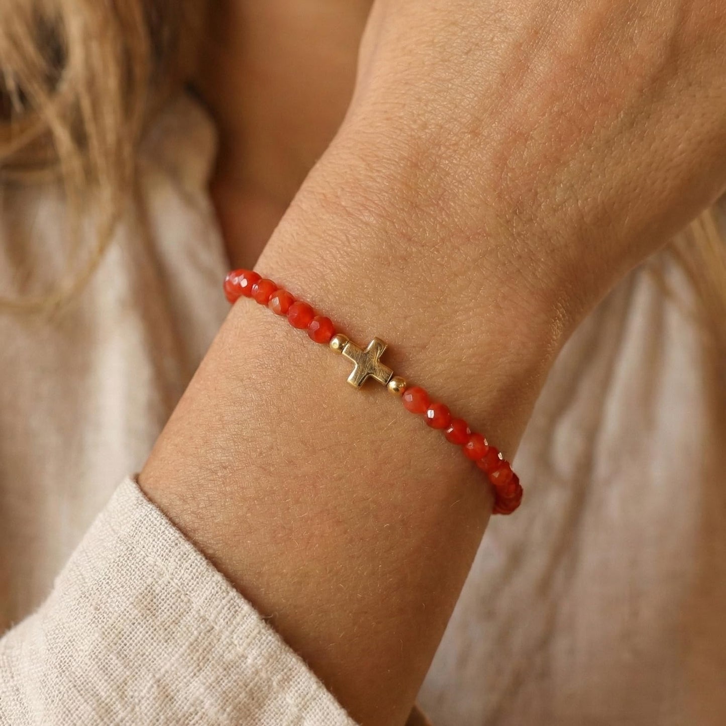 Opalencian Red Crystal Beads Drawstring Bracelet for Women,Gold Plated Cross Bracelets Charm Beads Good Luck Handmade Fashion Jewelry Gifts