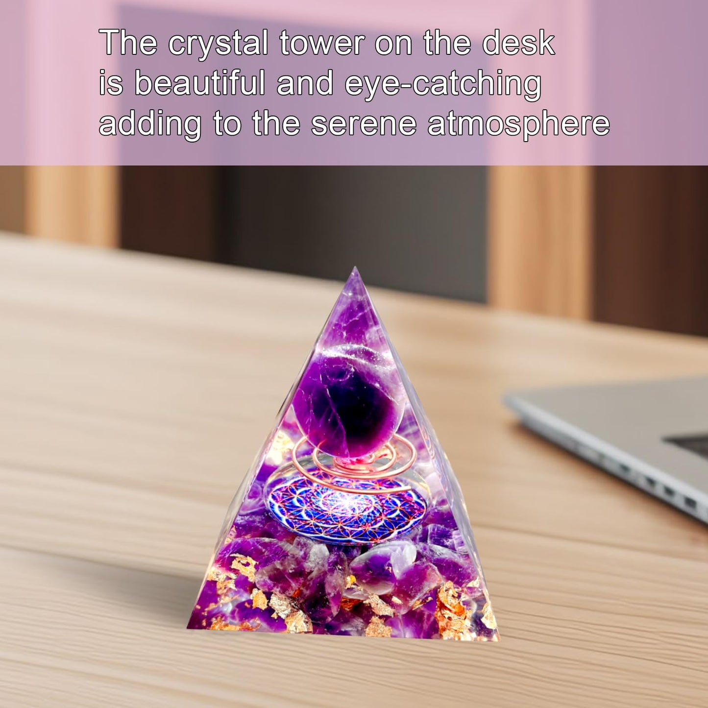 Saefheled Orgone Pyramid Energy Generator,Natural Amethyst Orgonite Crystal Healing Pyramids for Reduce Stress Chakra Reiki Healing Meditation Attracts Lucky and Success,Accumulate Wealth Health(6cm)