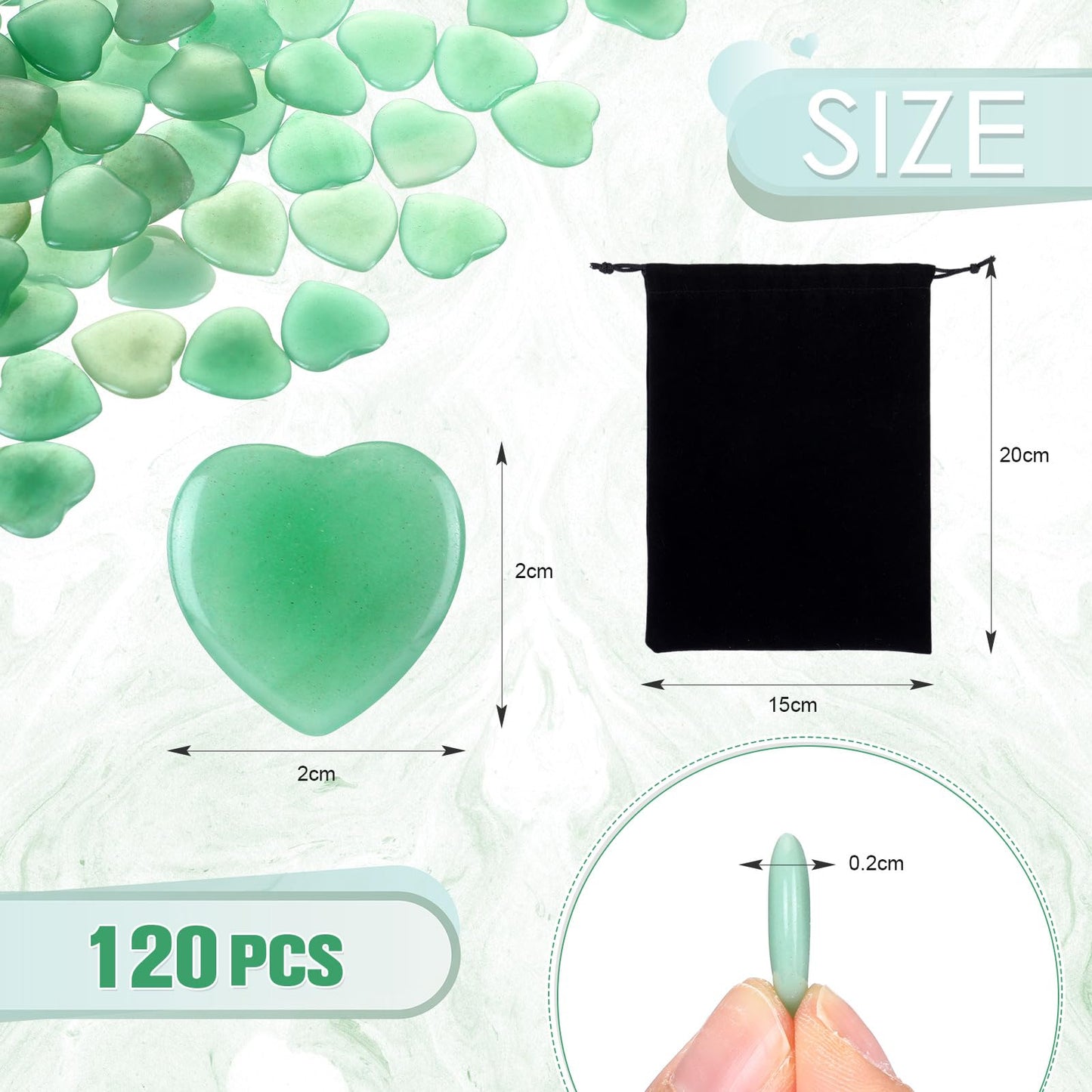Ecation 120 Pcs Heart Quartz Bulk Crystals Stone Bulk Natural Polished Stone Heart Love Carved Healing Worry Crystal with Flannel Bag for Women Gifts(Green Aventurine)