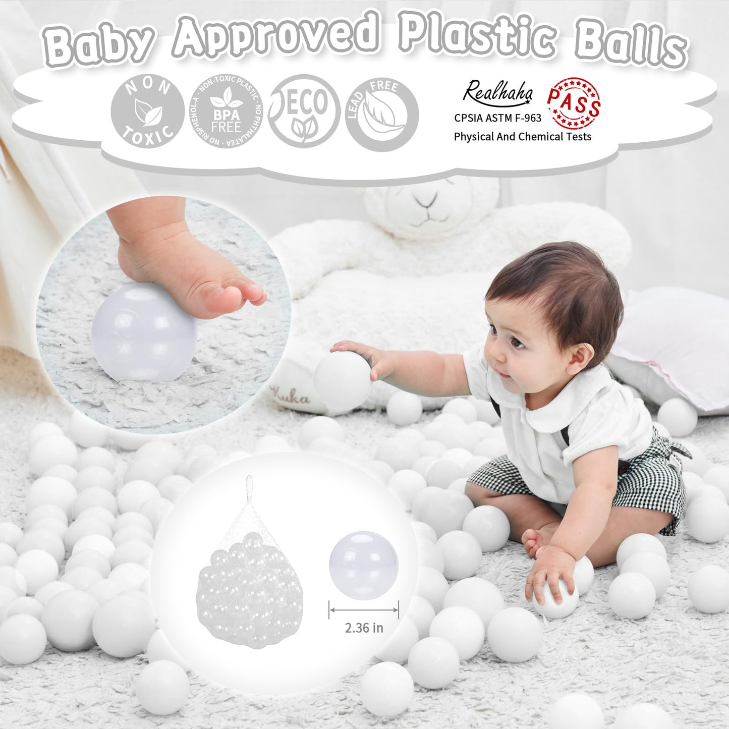 Realhaha Pit Balls for Toddlers Ball Pit, BPA Free Plastic Balls 2.4 Inch for Babies for Boys Girls, Kid Accessories for Bounce House, 100 (Clear)