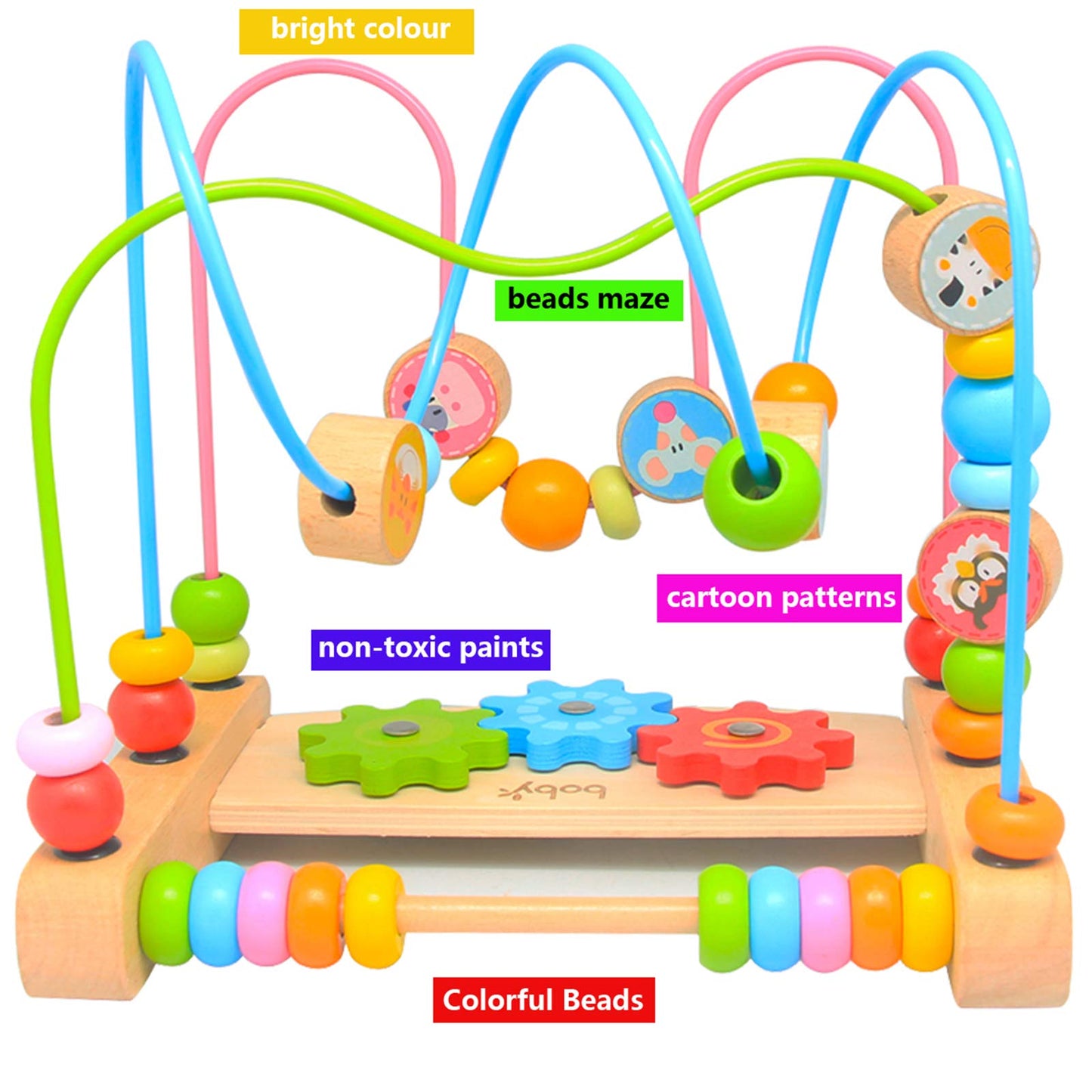 Bead Maze for Babies, Wooden Educational Abacus Beads Circle Toddler Toys - Colorful Roller Coaster Activity Game,Great Gift for Babies Toddlers Girls and Boys