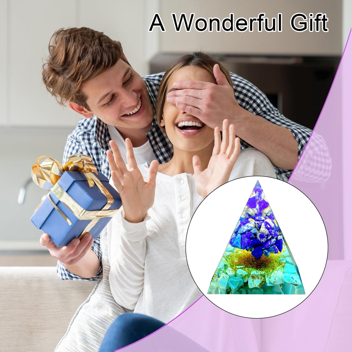 Saefheled Tree of Life Orgone Pyramid,Natural Energy Lapis Lazuli Turquoise Orgonite Healing Crystal Pyramid,for Reduce Stress,Balance Chakra,Meditation Attract Luck,Accumulate Wealth Health(6cm)