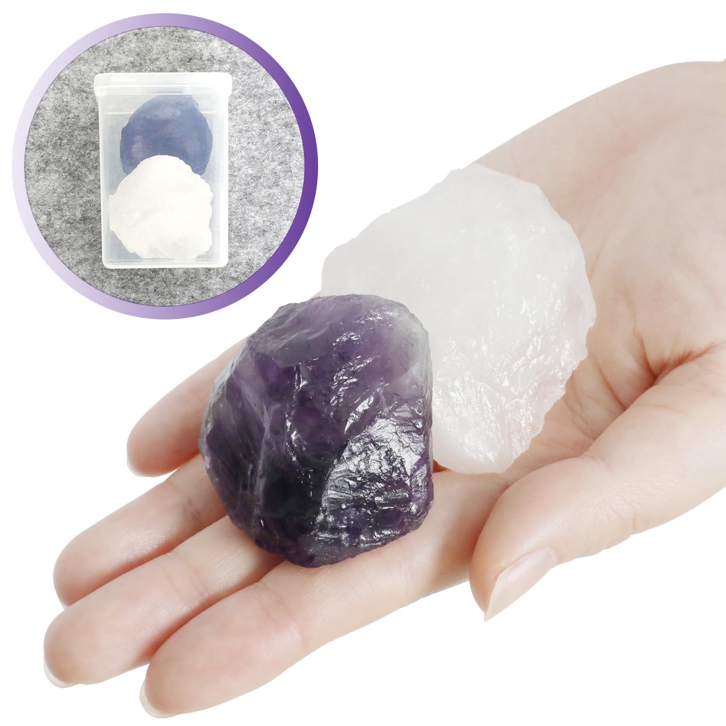 Orientrea Raw Amethyst Rough Crystal with Clear Quartz, Natural Amethyst Crystal and Healing Stones for Tumbling, Decoration, Polishing, Wire Wrapping, Wicca & Reiki 2PCS