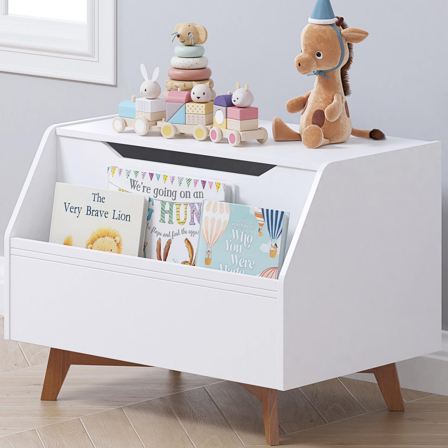 UTEX Kids Toy Box, Wooden Toy Chest, Kids Storage Organizer Bench with Front Book Storage Area for Boys and Girls, Children's Furniture, White