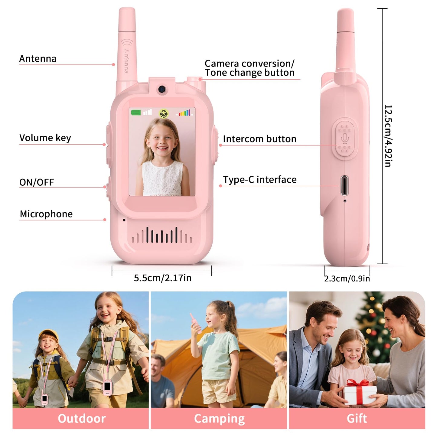 BlueFire Kids Walkie Talkies with Video – Screen Display Toy Radios with Voice Effects, One-on-One Pairing, Long Range – Birthday Toys Gifts for Boys & Girls Ages 3–12 (Pink)