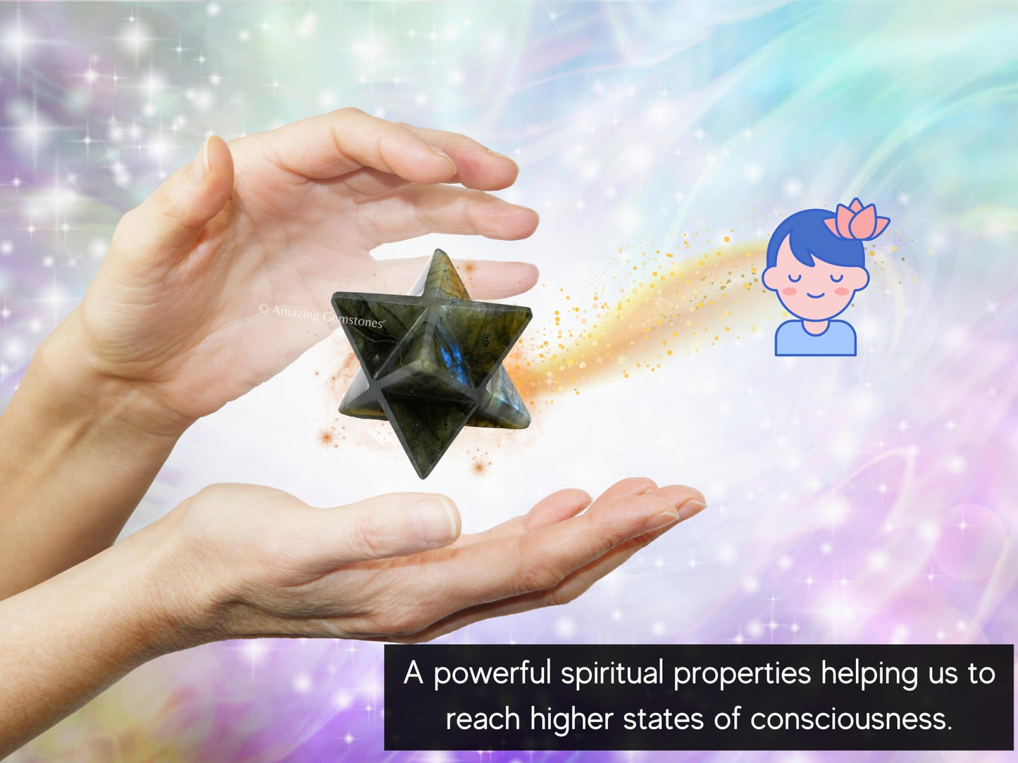 Amazing Gemstone Labradorite Merkaba Crystal - 1.5 Inches Metaphysical Merkaba Star for Meditation - Energetic Tetrahedron Crystal and Healing Stones for Spiritual Growth and Healing (35-40mm)