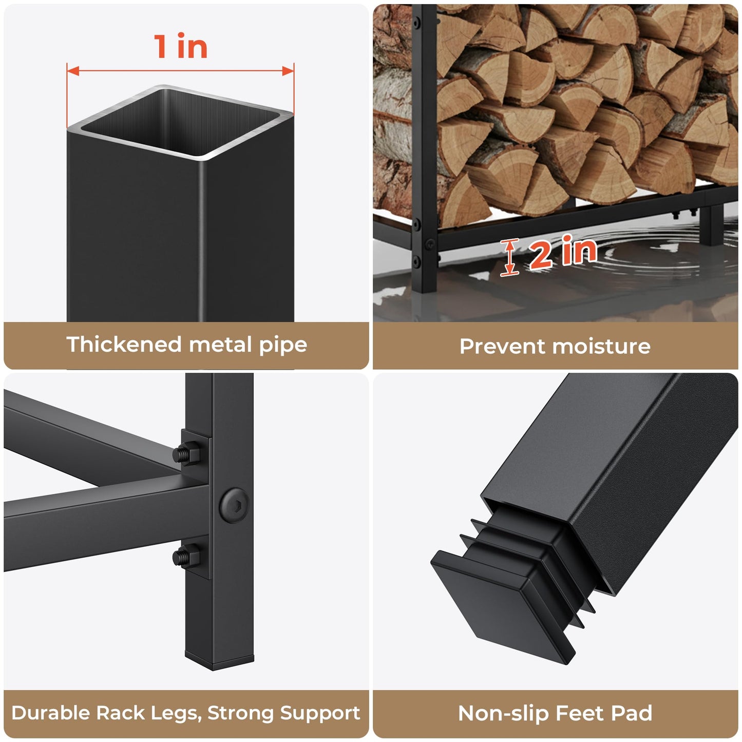 suchown 34 Inch Firewood Rack Outdoor with Log Carrier Bag, Indoor Fire Wood Holder, Metal Heavy Duty Log Holder, Rustproof Firewood Storage Tool for Fireplace Patio Deck