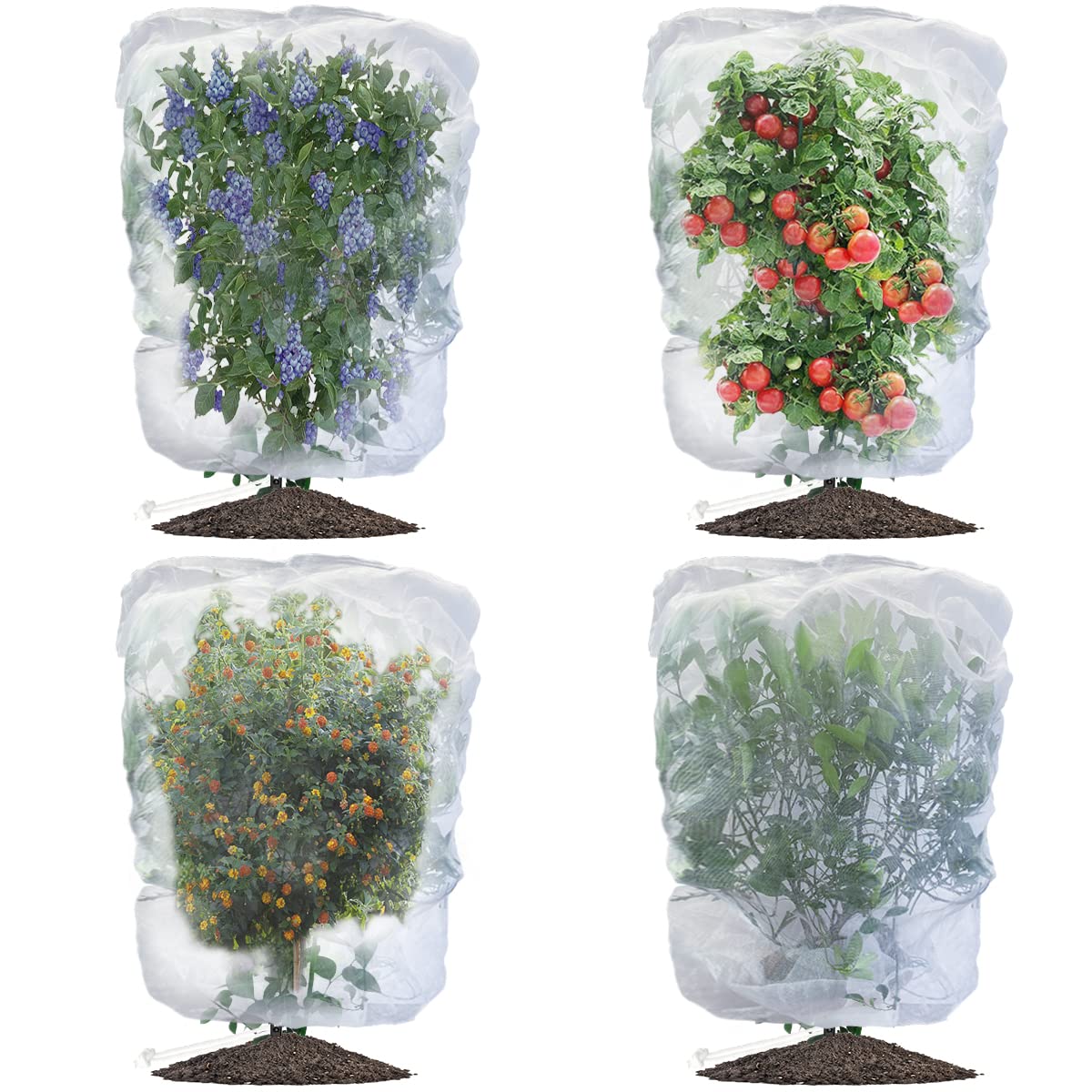 Evoio Bird Netting for Garden Blueberry Bushes Fruit Tree Netting Cover Plant Protection Mesh Bags with Drawstring, 4 Pack 2.3 x 3.5 ft Shrubs Bush Tomato Strawberry Berry Barrier Protectors Net