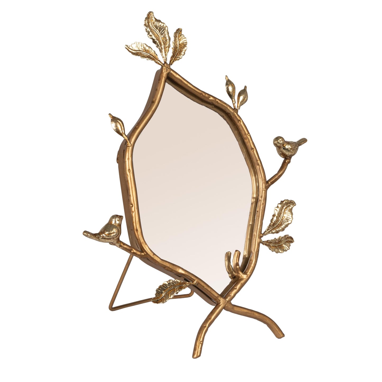 Creative Co-Op Metal Twig Framed Standing Mirror with Birds and Leaves, Gold