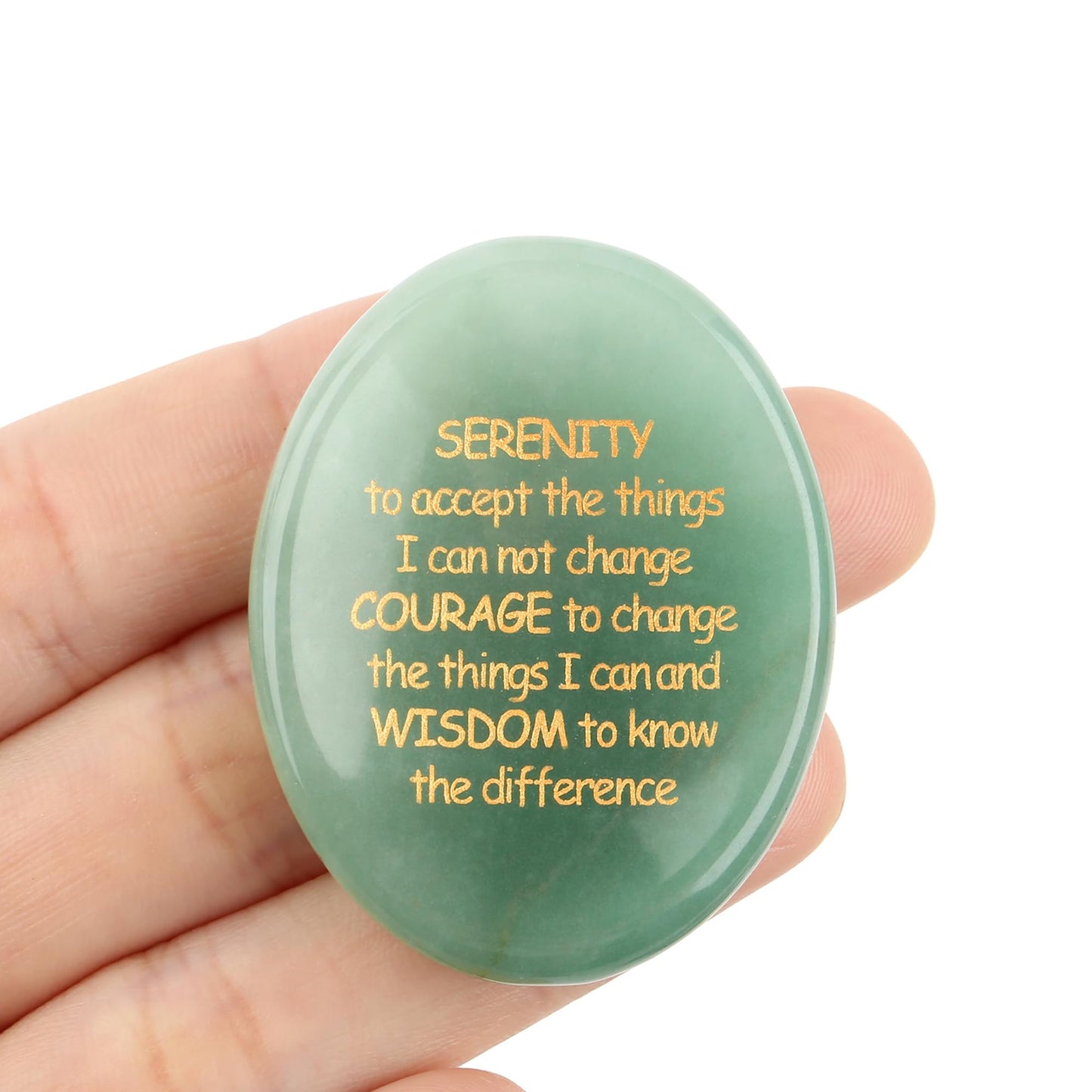 QINJIEJIE Serenity Prayer Green Aventurine Crystal Healing Stones Engraved Inspirational Stones Anxiety Relief Items Worry Stones for Anxiety Encouragement Gifts for Women Men Stocking Stuffers Adults