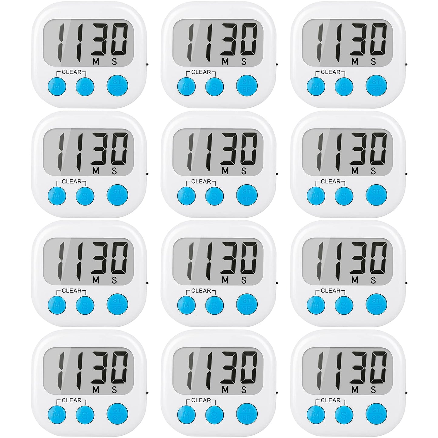 12 Pack Digital Kitchen Timers for Cooking Magnetic Timer for Cooking Loud Alarm White