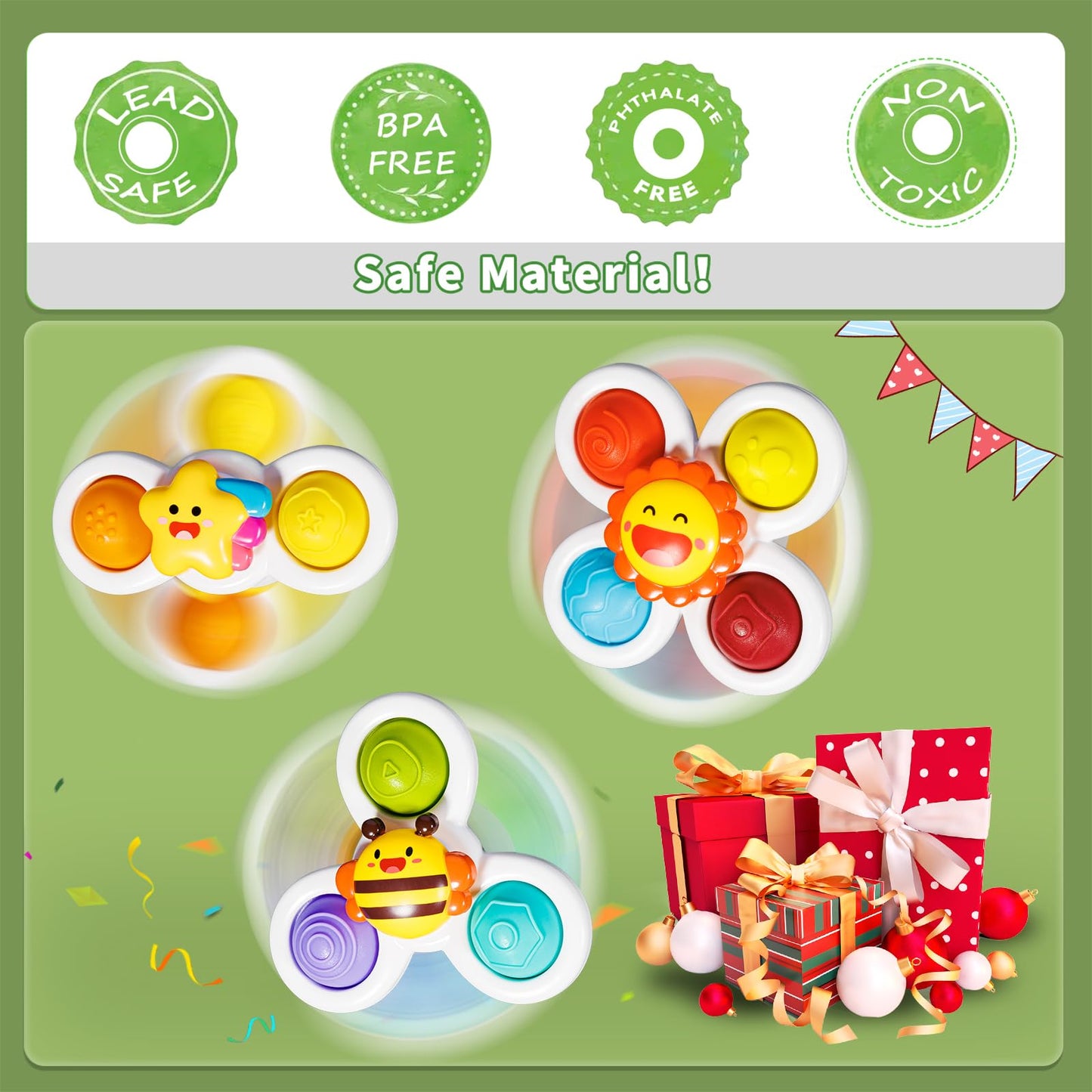 ALASOU 3PCS Pop Suction Cup Spinner Sensory Airplane Travel Toys for 1 Year Old Boy Girl Infant Toddlers|Novelty Spinning Tops 12 18 Months|1 2 Year Old Boy Birthday Gift|Baby Bath Toy Kids Ages 1-3
