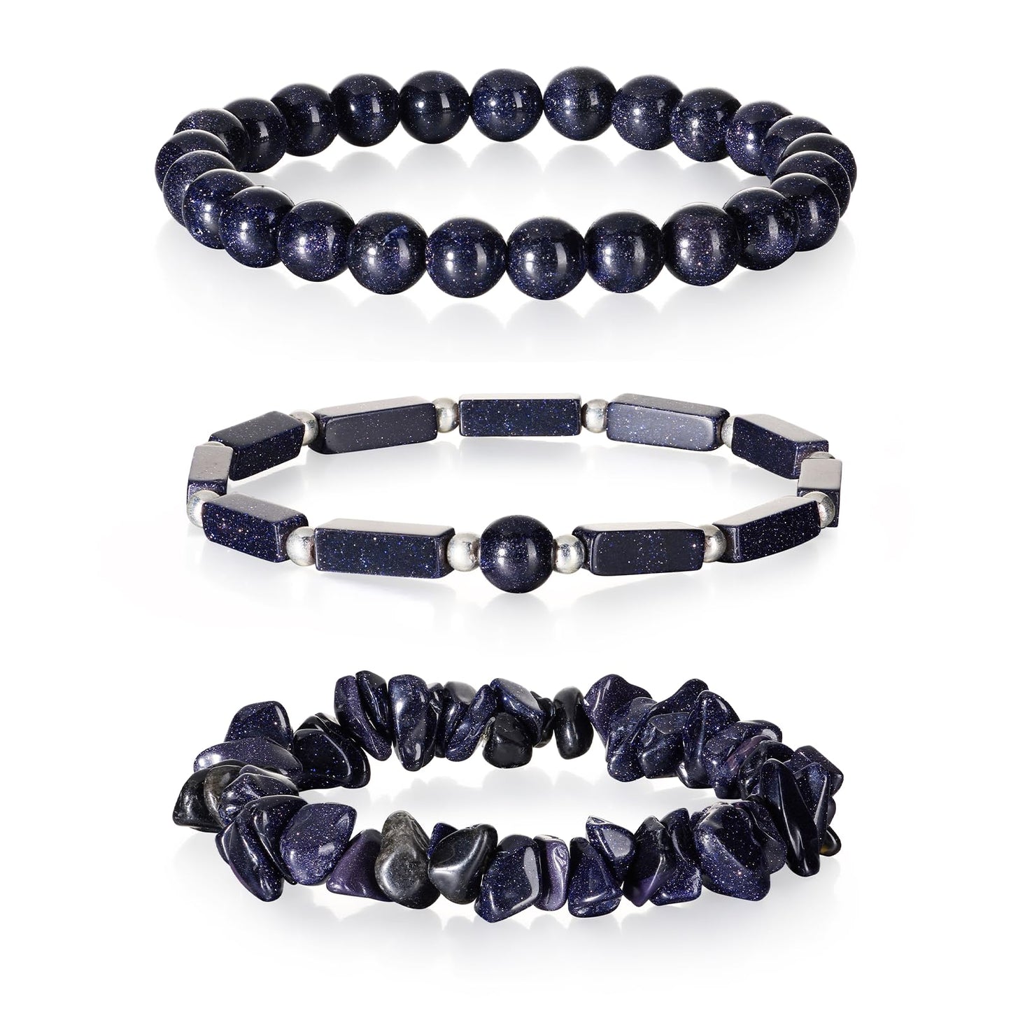 IVY TAILI 3 Pcs Blue Sandstone Bracelet for Women 8mm Blue Sandstone Crystal Bracelet for Women Hematite Jewelry Natural Healing Protection Stone Bracelets Beaded Bracelets Gift for Men Women
