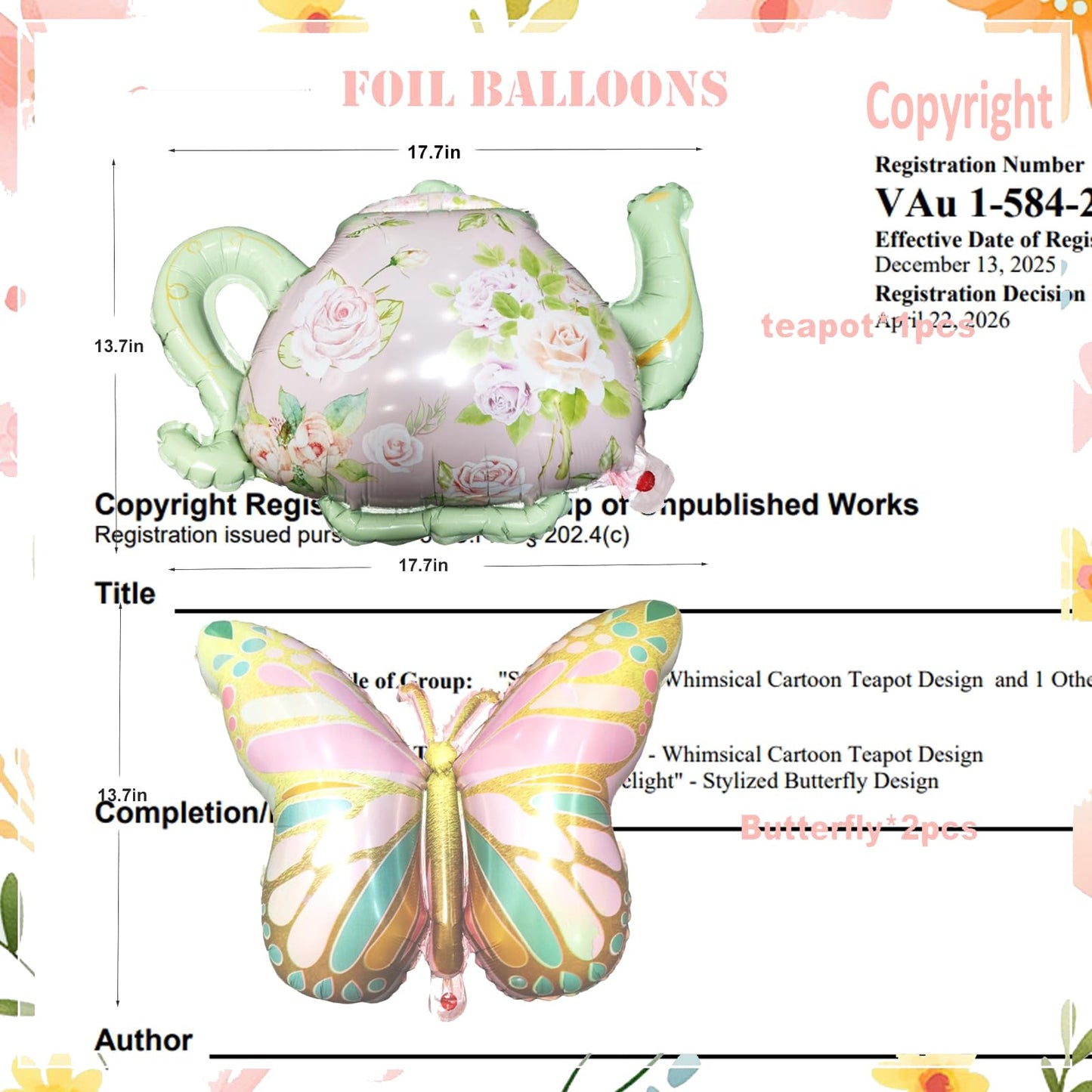 Tea Party Decorations Pastel Purple Pink Sage Green Gold Balloon Garland Arch Kit with Teapot Butterfly Foil Balloon for Tea Party Princess Birthday Spring Garden Baby Shower Bridal Shower Decoration