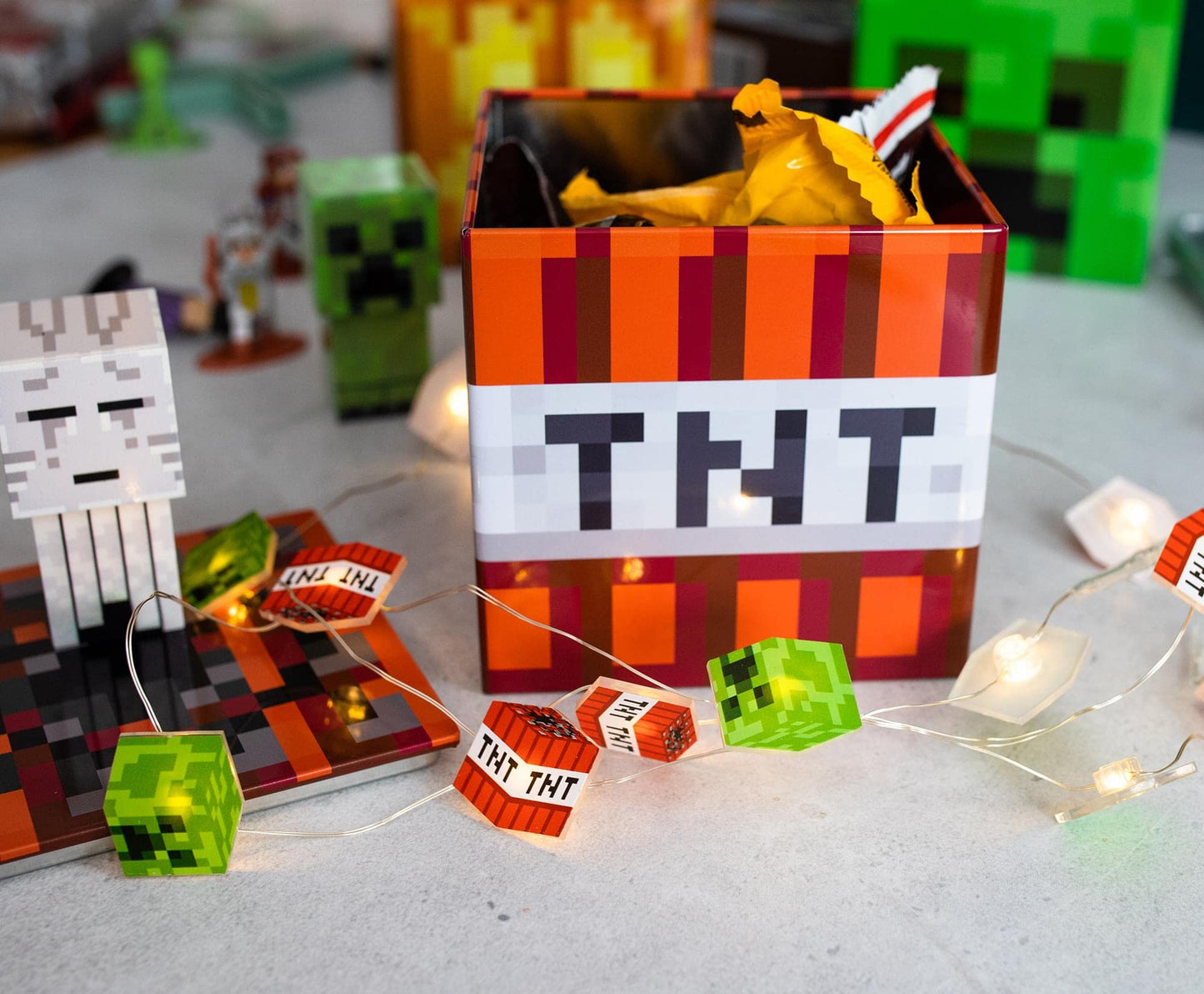 Minecraft TNT 4-Inch Tin Storage Box Cube Organizer with Lid | Basket Container, Cubby Cube Closet Organizer, Home Decor Playroom Accessories | Video Game Toys, Gifts and Collectibles