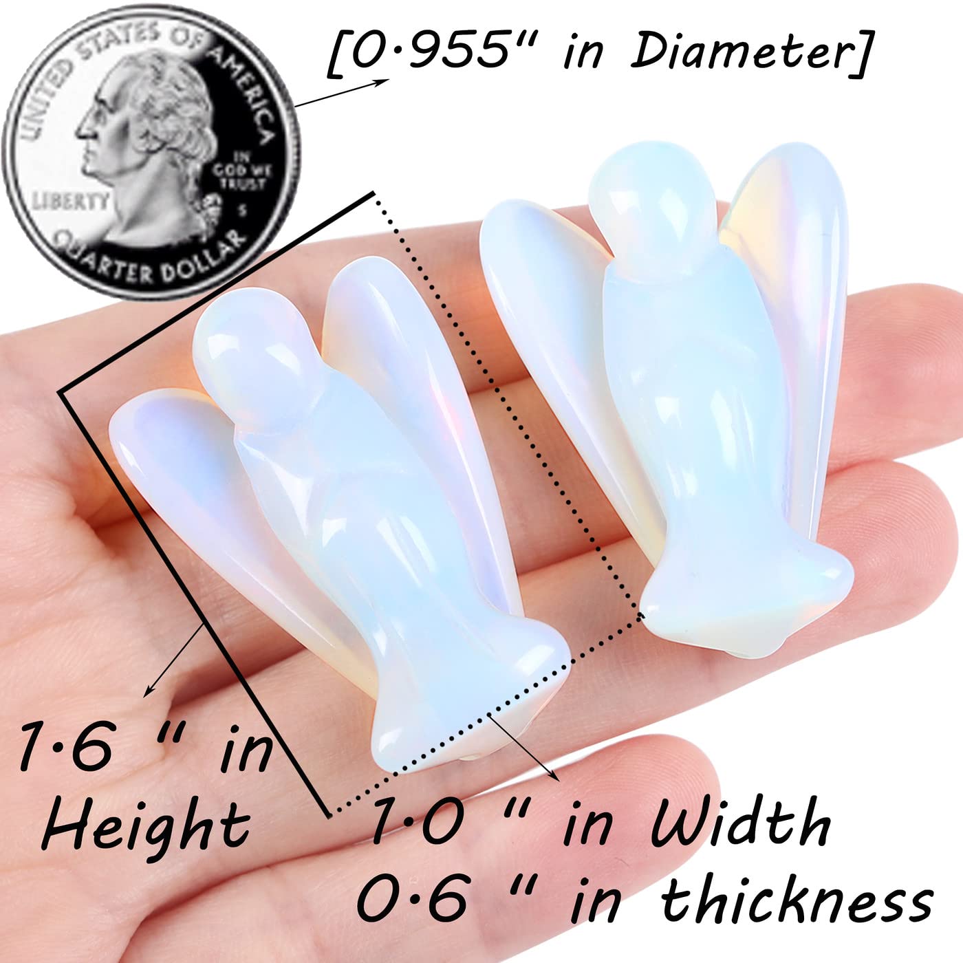QINJIEJIE Opalite Angel Moonstone Crystals Carved Pocket Guardian Angel Polished Statue Peace Angel Figurine Healing Crystal Gift Meditation Protect Cute Decor Love Gift