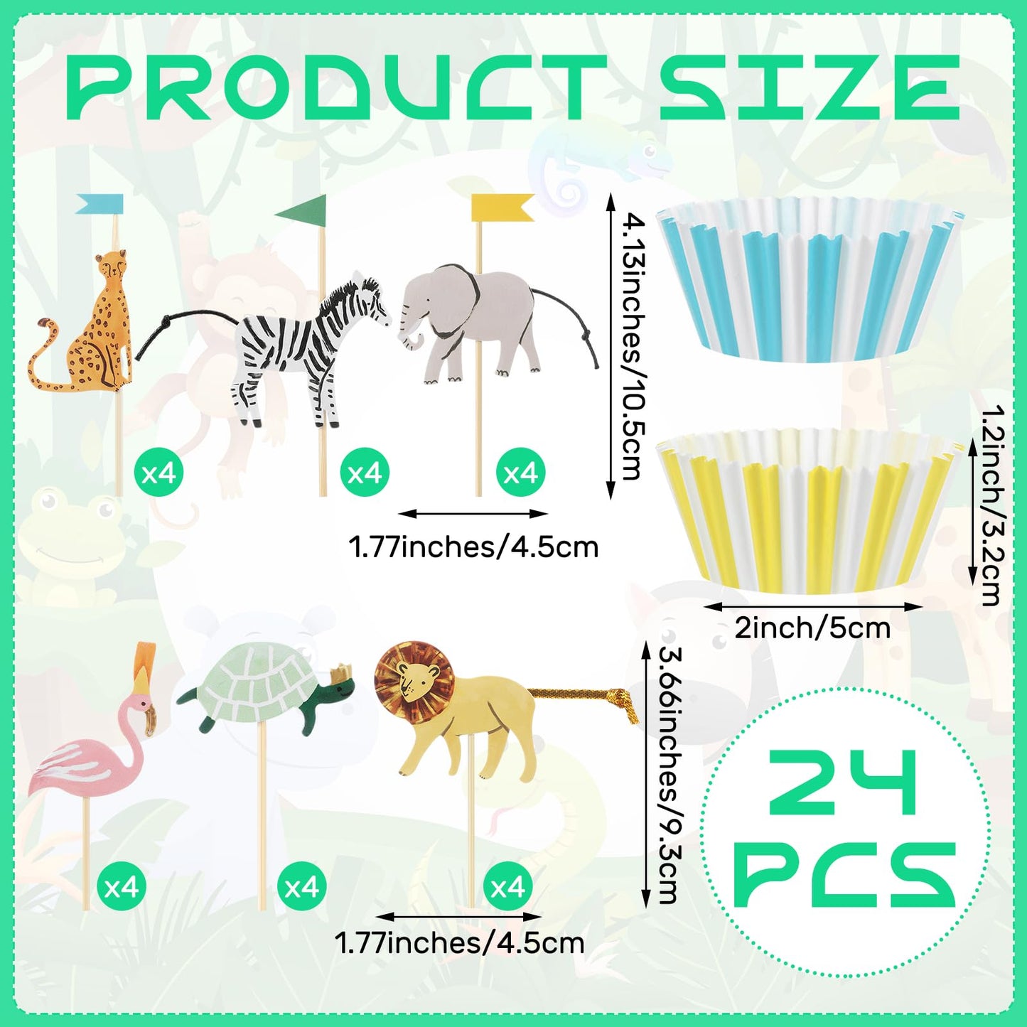 Reallnaive 36 Set Safari Cupcake Toppers Animals Cupcake Kit Safari Woodland Jungle Party Supplies for Jungle Theme Baby Shower Zoo Wild Animal Birthday