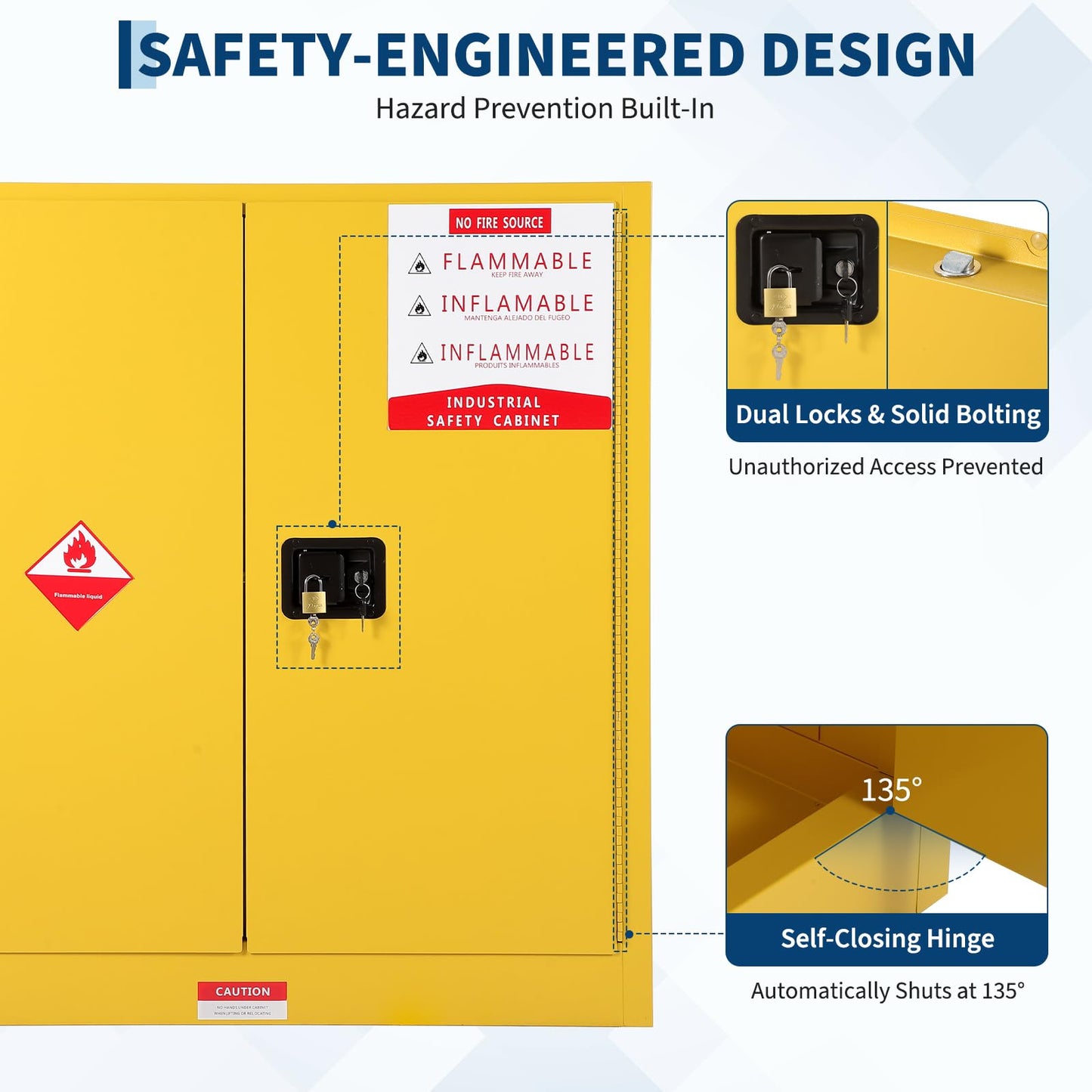 Hazardous Storage Cabinets, Flammable Cabinet, Cold-Rolled Steel Flammable Liquid Storage Cabinet Auto Closing Door for Industrial Use, Flammable Safety Cabinet, Cold-Rolled Steel Fire Resistant