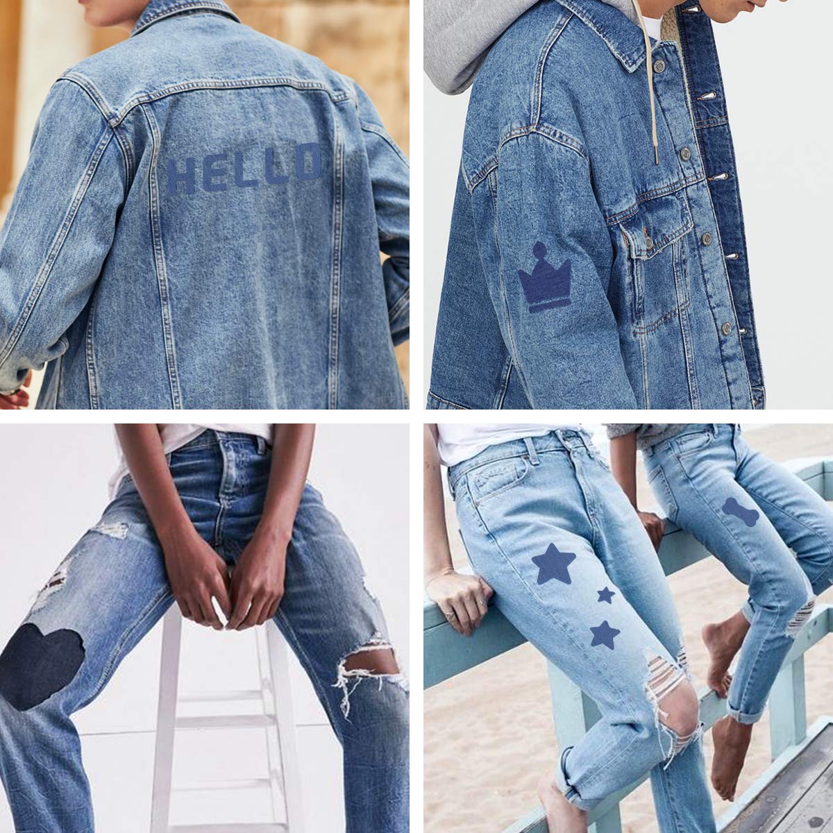 HTVRONT Iron on Patches for Clothes, 20PCS Iron on Patches for Jeans 3" by 4-1/4", 4 Shades of Cotton Denim Clothing Repair and Decoration Kit for DIY Repair, Crafting, Embellishment (Pack of 2)