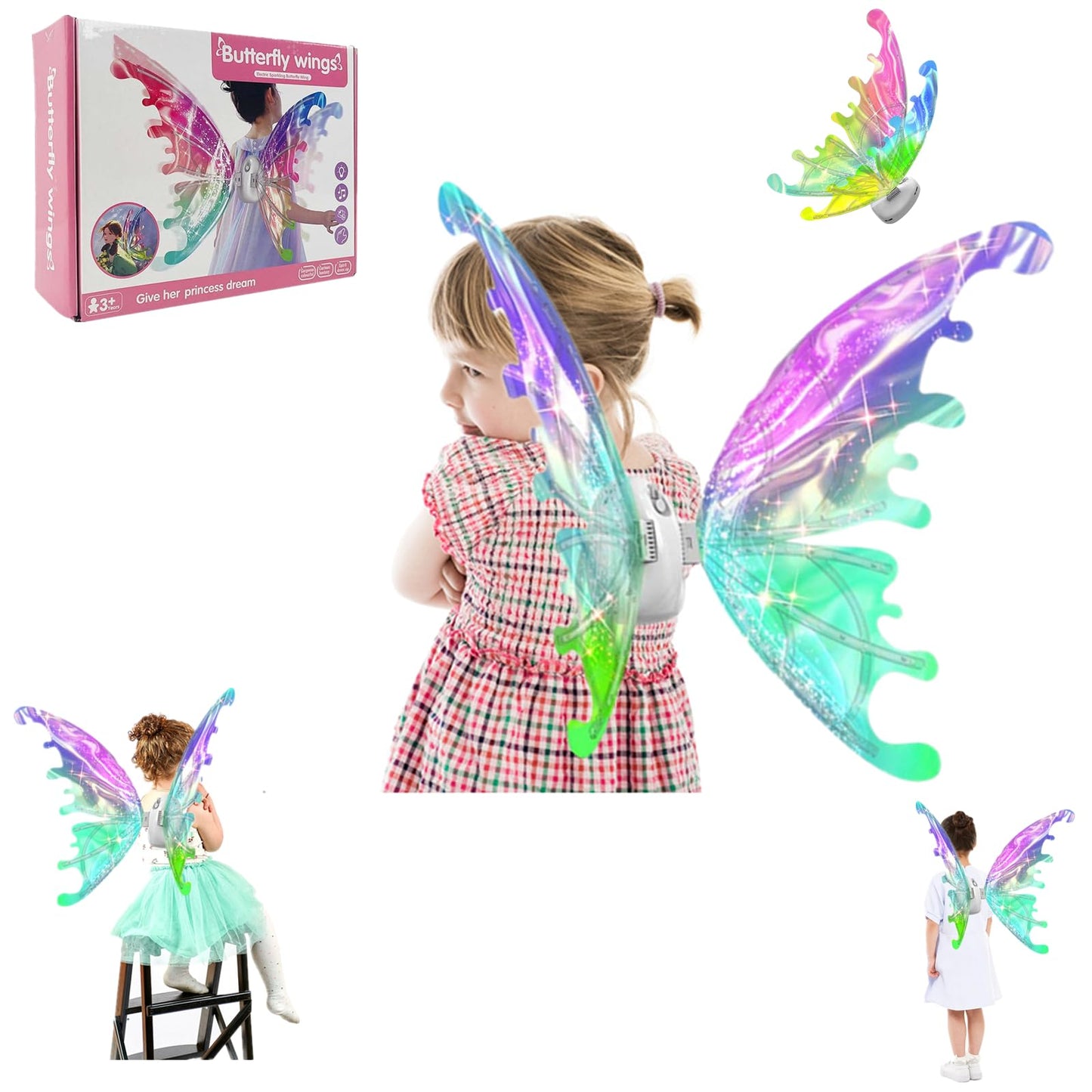 Johehe Fairy Glowing Wings for Girls,Sparkling Wings with LED Lights,Electric Butterfly-Wings for Women,Perfect Fairy Costume and Party Decoration