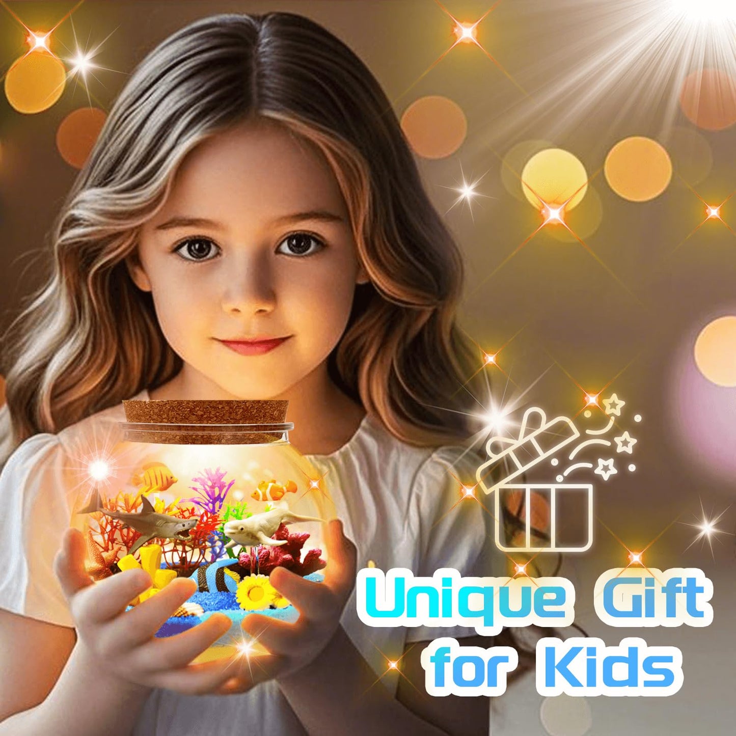 Ocean Light Up Terrarium Kit for Kids - LED Night Light Ocean Birthday Gifts for Girls & Boys Ages 4 5 6 7 8-12, Kids Arts & Crafts Kit, Easter Ideal Gifts
