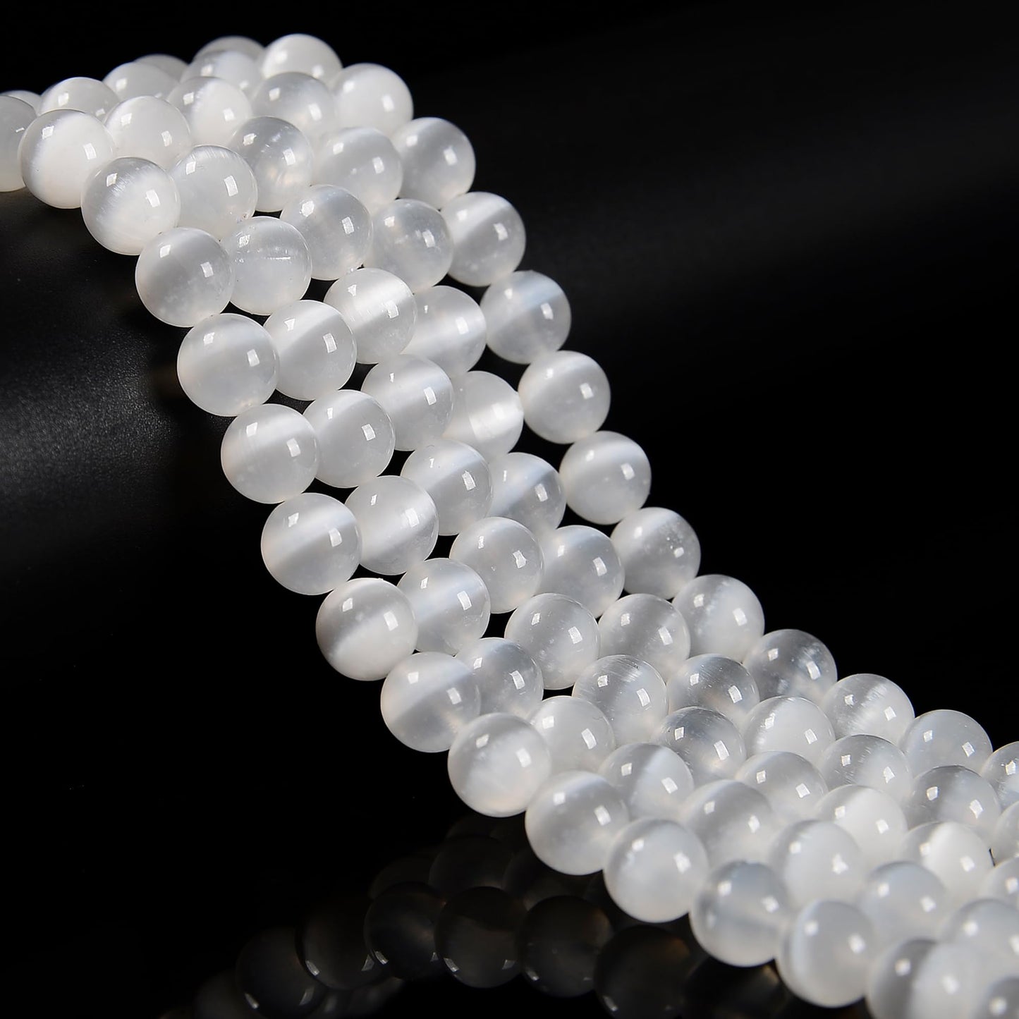 48Pcs 8mm Natural White Selenite Smooth Round Beads, Loose Real Stone Beads Gemstone Genuine for DIY Hand Made Craft Jewelry Bracelet Earring Necklace String Making Energy Healing Power