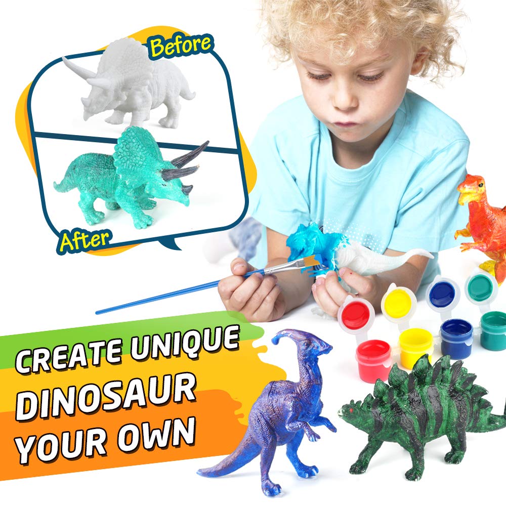 BAODLON Kids Arts Crafts Set Dinosaur Toy Painting Kit - 10 Dinosaur Figurines, Decorate Your Dinosaurs, Create a Dino World Painting Toys Gifts for 5, 6, 7, 8 Year Old Boys Kids Girls Toddlers