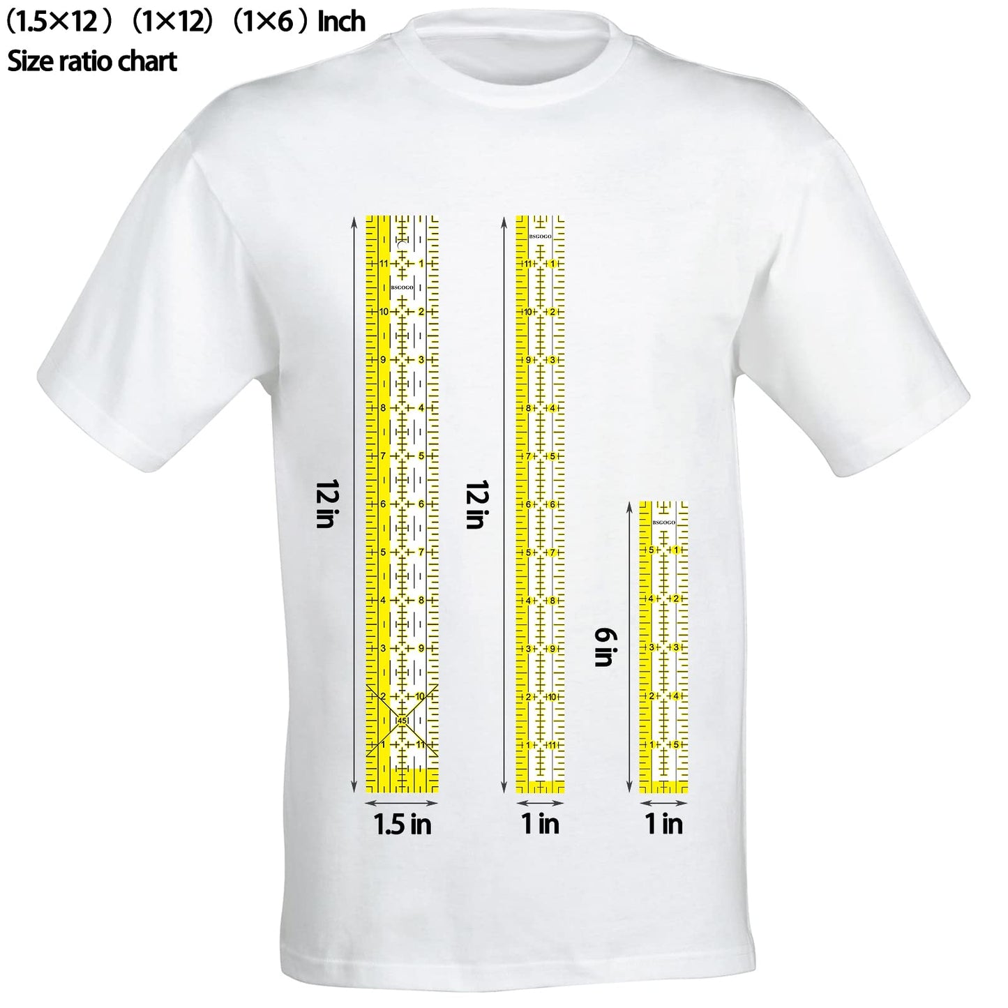 Acrylic Ruler 7 Piece Set, Non Slip Rings 50 Pieces, Quilting Rulers, Size (6"x24"), (2"x24"), (3"x18"), (3"x8"), (1.5"x12"), (1"x12"), (1"x6") (Yellow-7 Piece Set)
