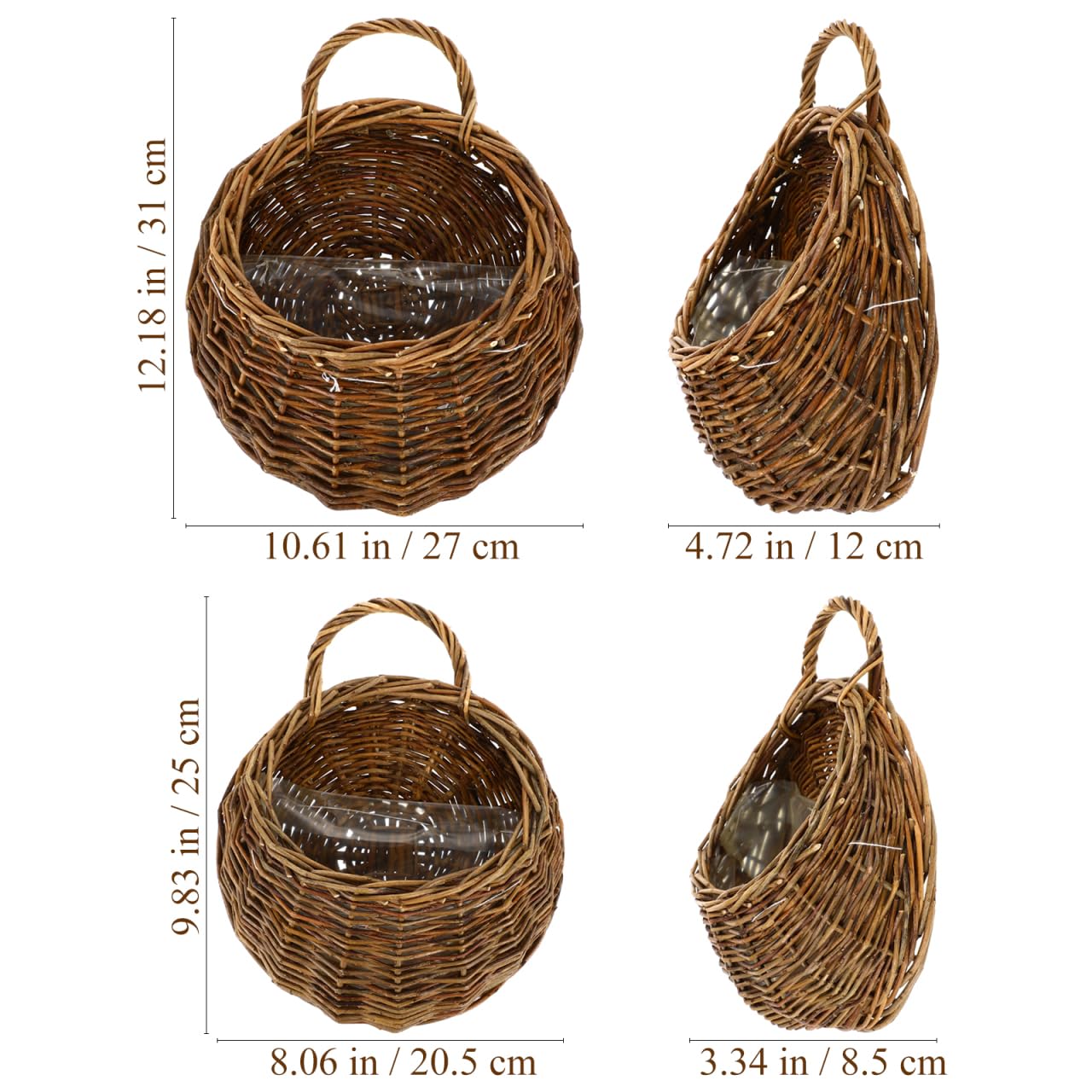 Yardwe Wicker Planter Wall Hanging Flower Pot Set - Rattan Hanging Basket for Indoor Outdoor Garden Decor 2 Pieces 4.7X10.5X4.7 Inches
