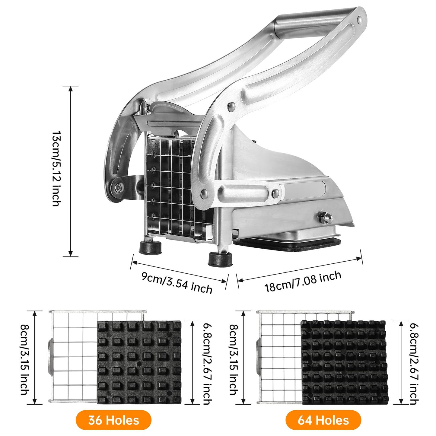 YENXIKU Premium French Fry Cutter & Potato Slicer – Stainless Steel Vegetable Cutter with 1/2 & 1/3 Inch Blades for Fries, Potatoes, Chips & Carrots (1-Pack)