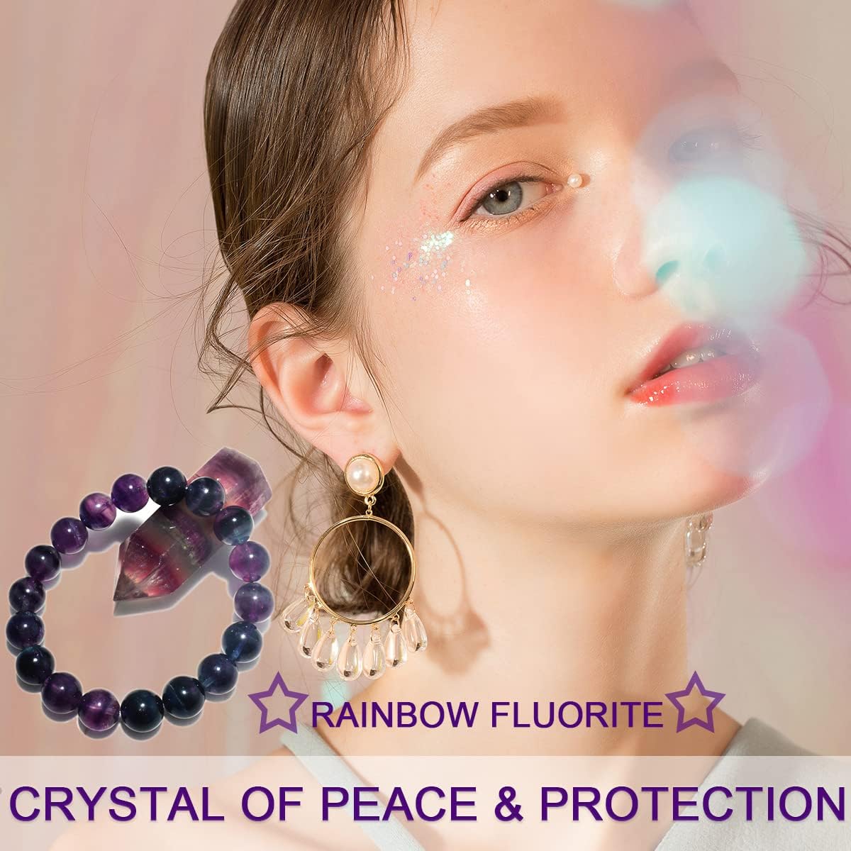 OwizJade 10MM Rainbow Fluorite Bracelet for Women Men | Fits for About 7.5" Wrist | Natural Third Eye Chakra Crystal | Crystal of Peace & Protection | Meditation | Feng Shui | Spritual choice