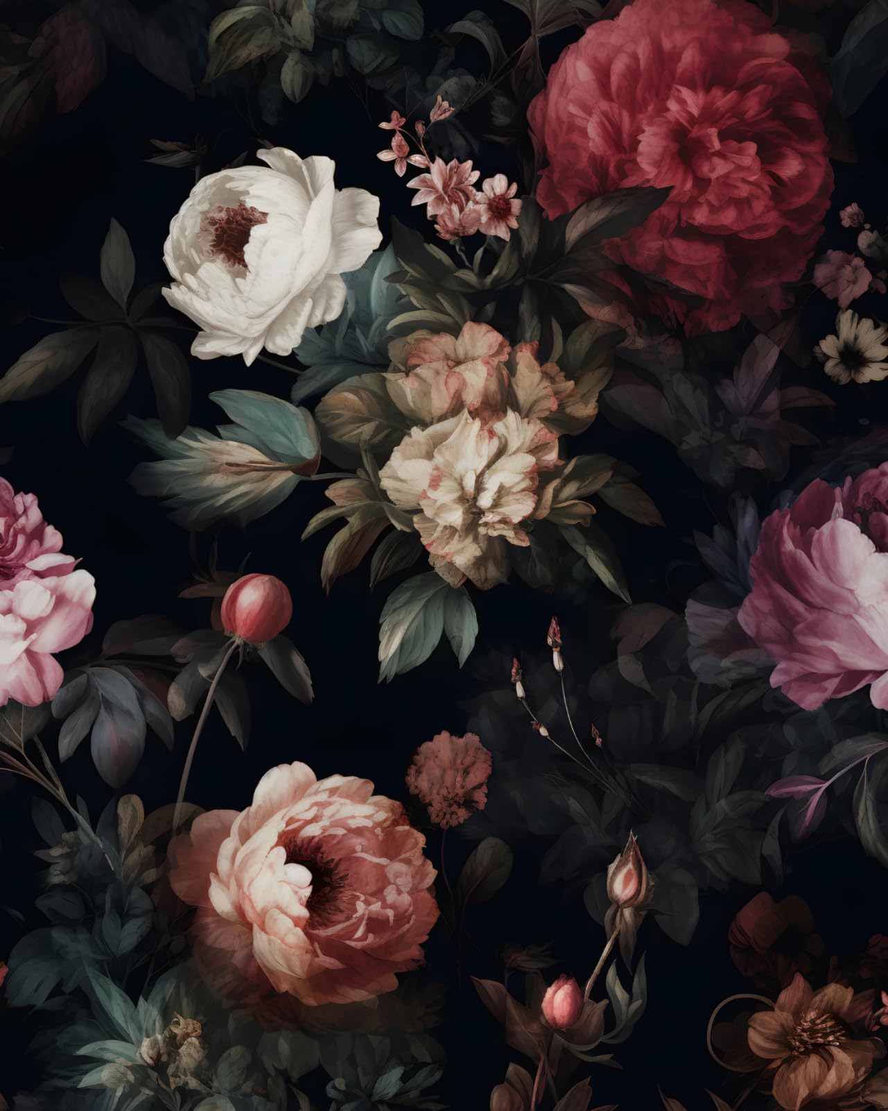 XRUIBZI Dark Floral Peel and Stick Wallpaper Vintage Gothic Contact Paper Pink Goth Flower Wall Mural Home Vinyl Waterproof Self Adhesive Removable Renter Friendly Wall Paper 17.5" x 118"