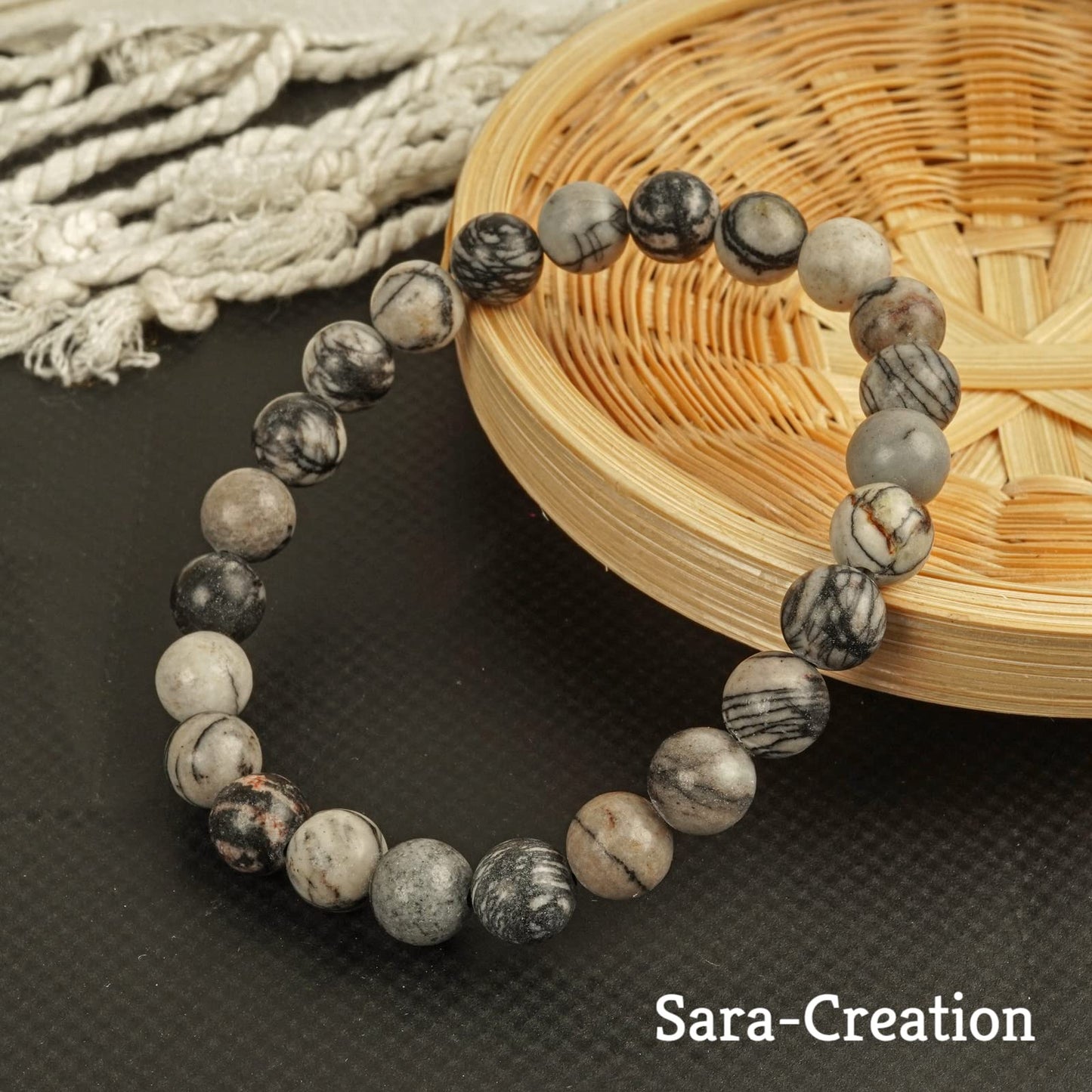 sara creation Spider Web Jasper Stone Bead Bracelet - Adjustable Natural Gemstone Bracelets - Healing For Girl Women Men