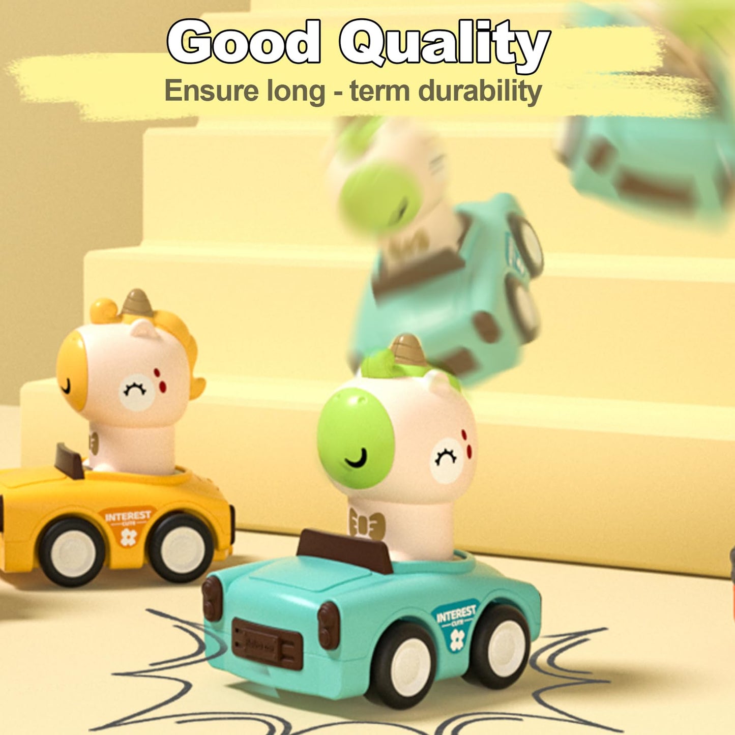 SUPVIB Press to Go Friction Inertia Car, Animal Toddler Toy Cars 1-3, Infant 6-9-12-18 Month Play Figure Vehicle Set, 1st Birthday Gift for 1-2 Year Old Boy Girl