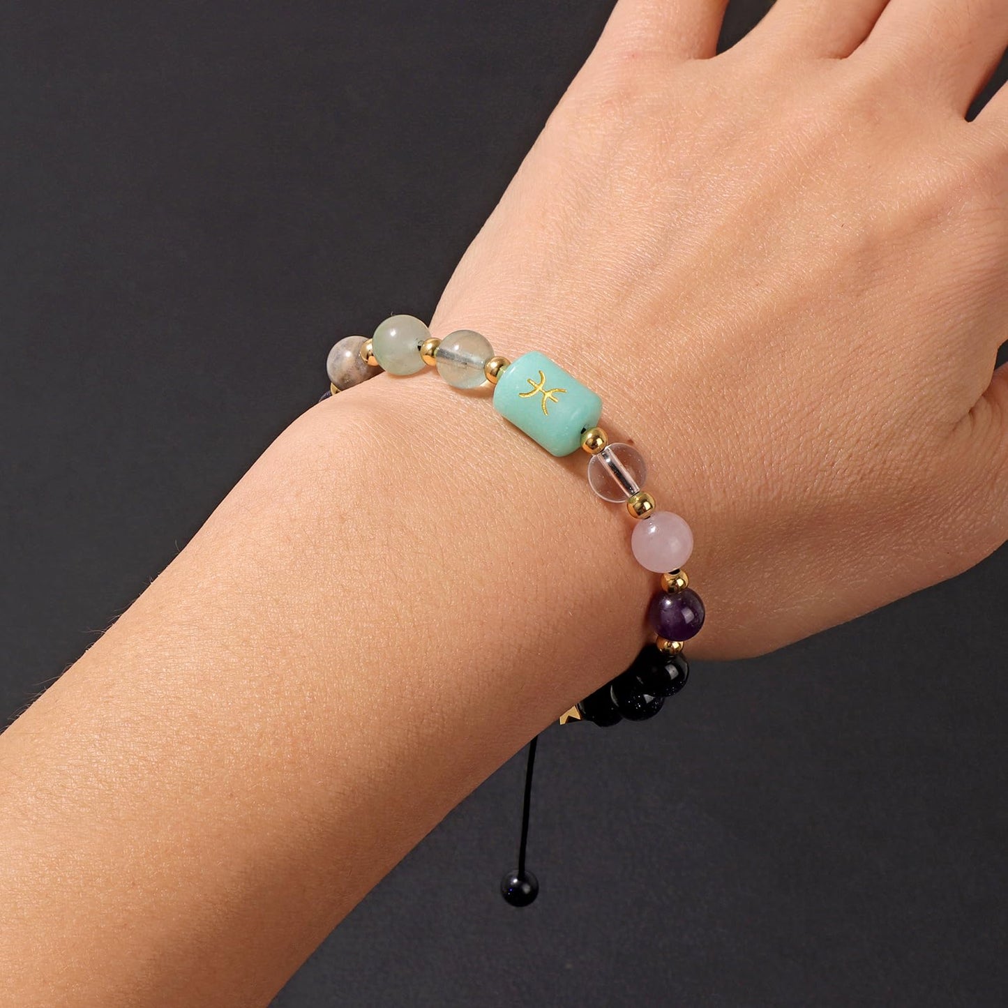 GolbalJew Pisces Zodiac Bracelets Healing Crystal 12 Constellations Protection Stone Beads Bracelet for Women Birthday Zodiac Gifts Horoscope Spiritual Jewelry