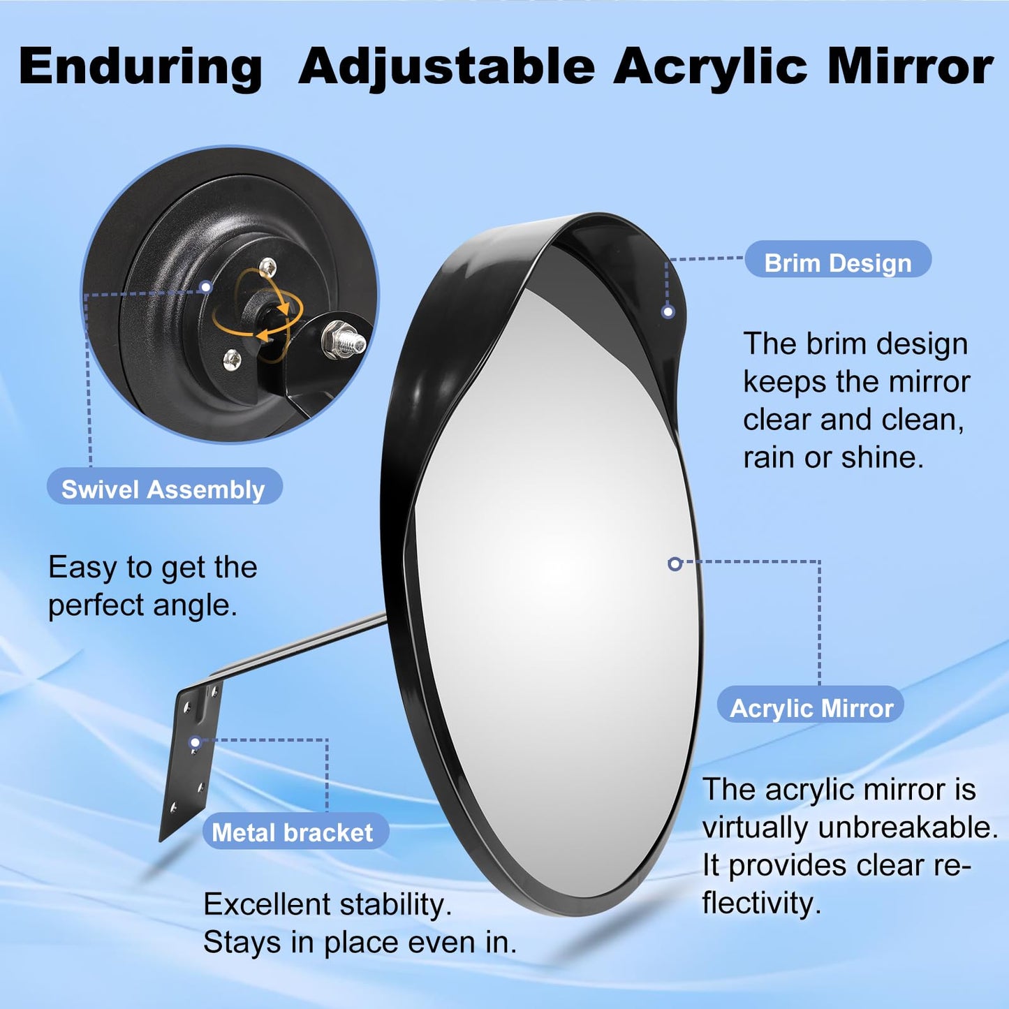 24" Unbreakable Convex Traffic Mirror – Adjustable Bracket, Wide-Angle Security Mirror for Retail Store, Garage, Warehouse, Blind Spot, Office, Parking Lot, Blind Spots Outdoor